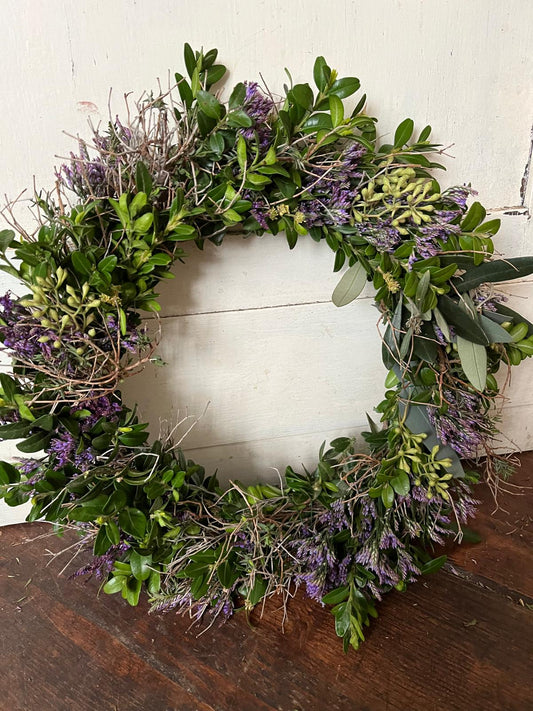 Türkranz mit echten Blumen – Trockenkranz Tischdeko – Strandflieder Thymian Naturkranz Handmade
