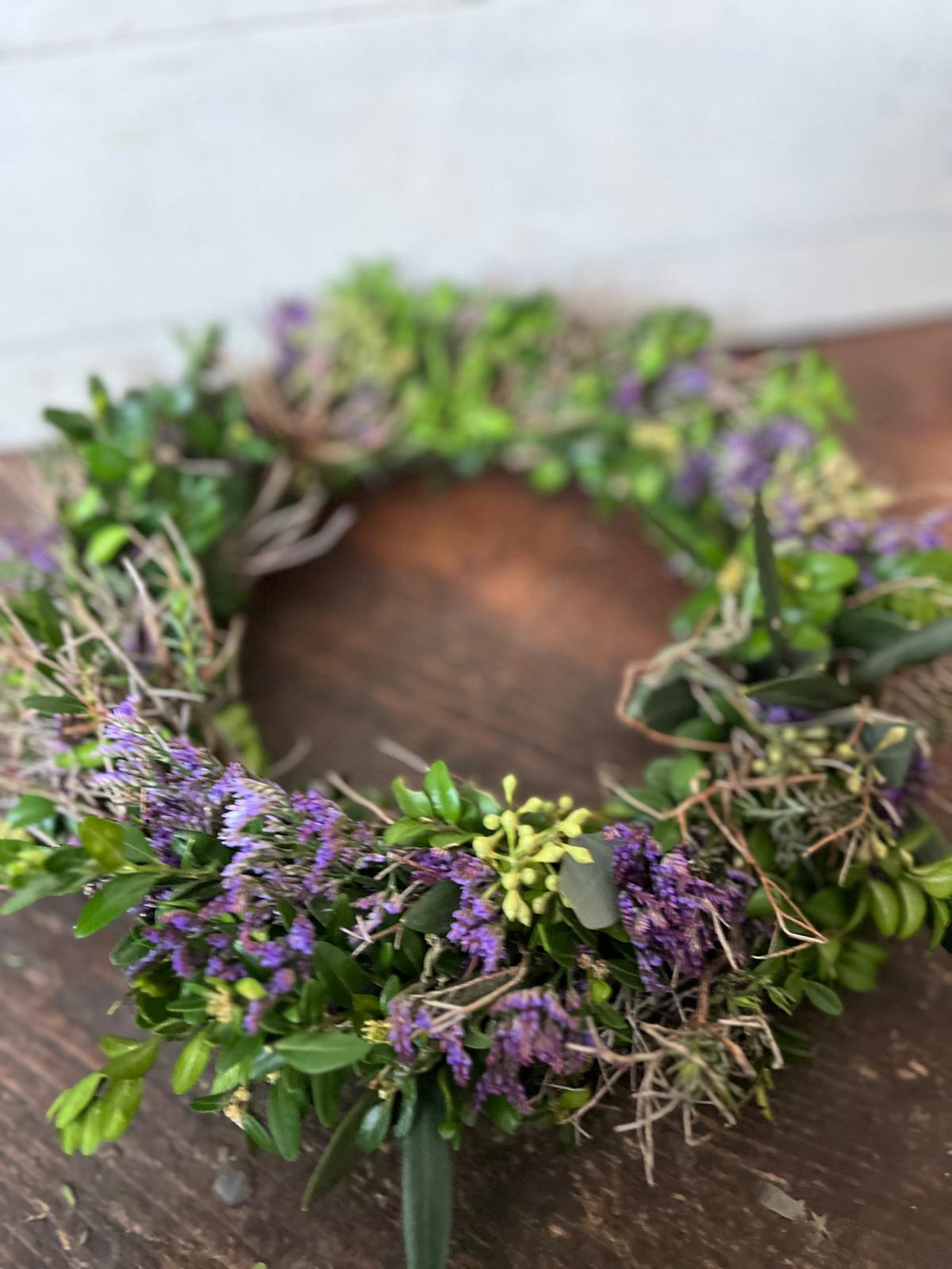 Türkranz mit echten Blumen – Trockenkranz Tischdeko – Strandflieder Thymian Naturkranz Handmade