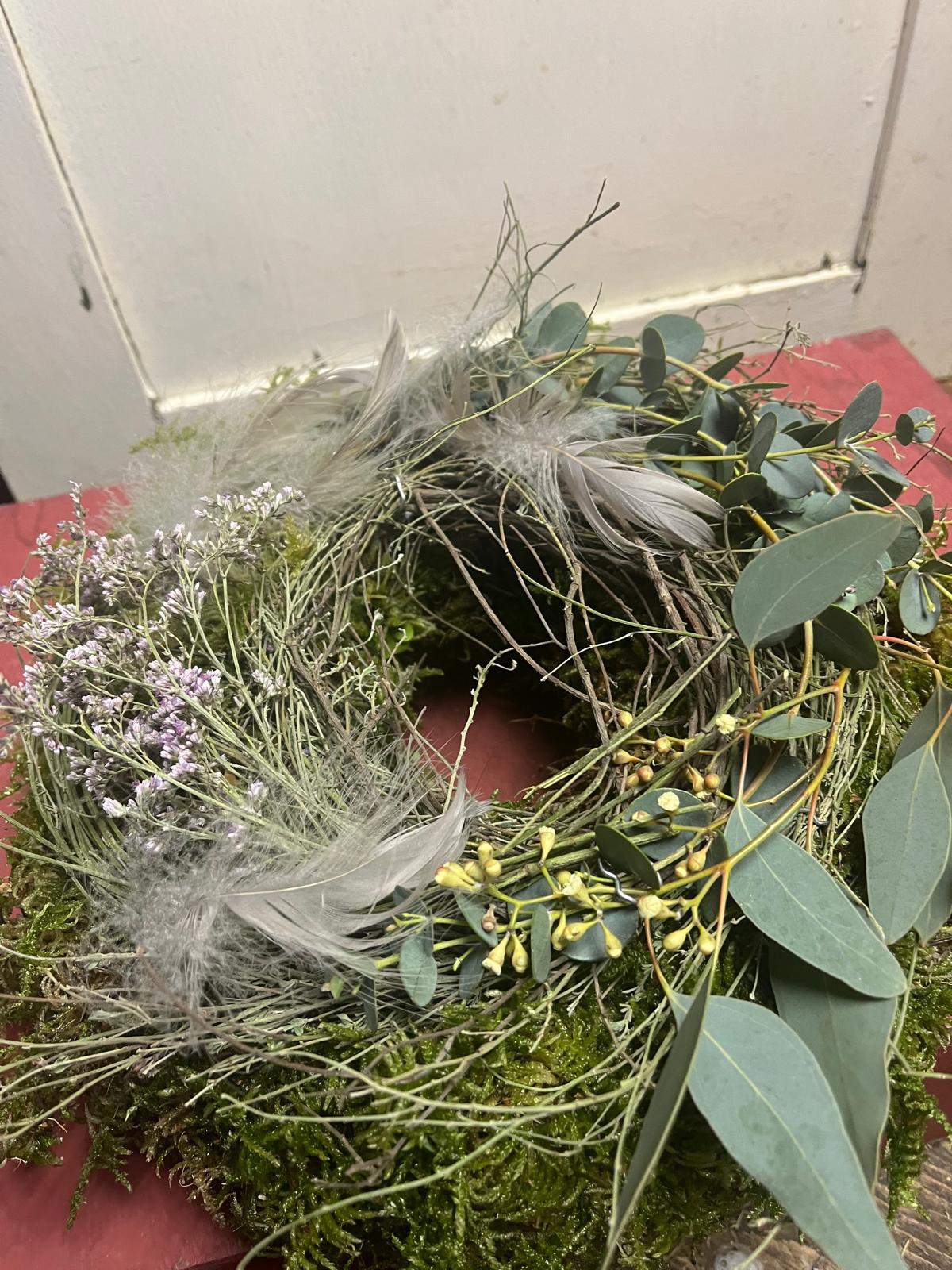 Frühlingskranz Eukalyptus & Thymian | Türkranz modern | Tischdeko Moos & Strandflieder | Handmade 25-35cm