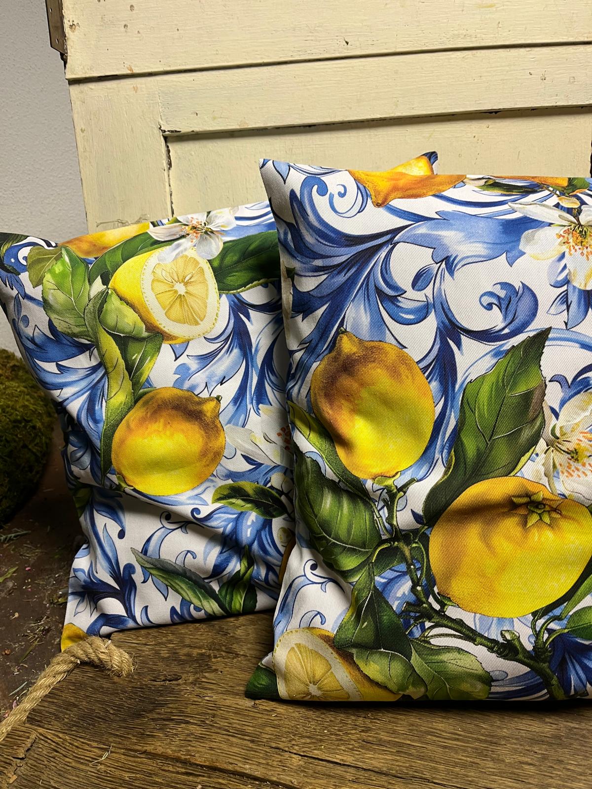 Zitronen Kissen 40x40 cm | Mediterrane Deko für Garten & Balkon | Dekokissen Gelb Zitronenmotiv | Outdoor geeignet
