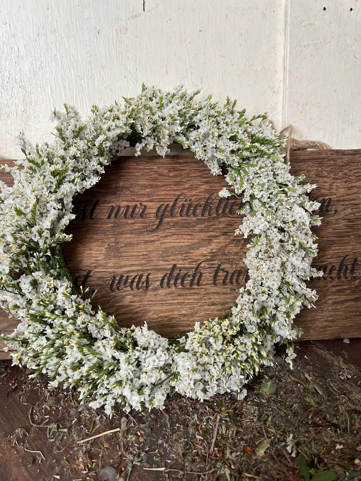 Trockenblumen Kranz Strandflieder | Hält ewig | Zeitlose Wanddeko | Türkranz langlebig | Handgemacht 20-30cm