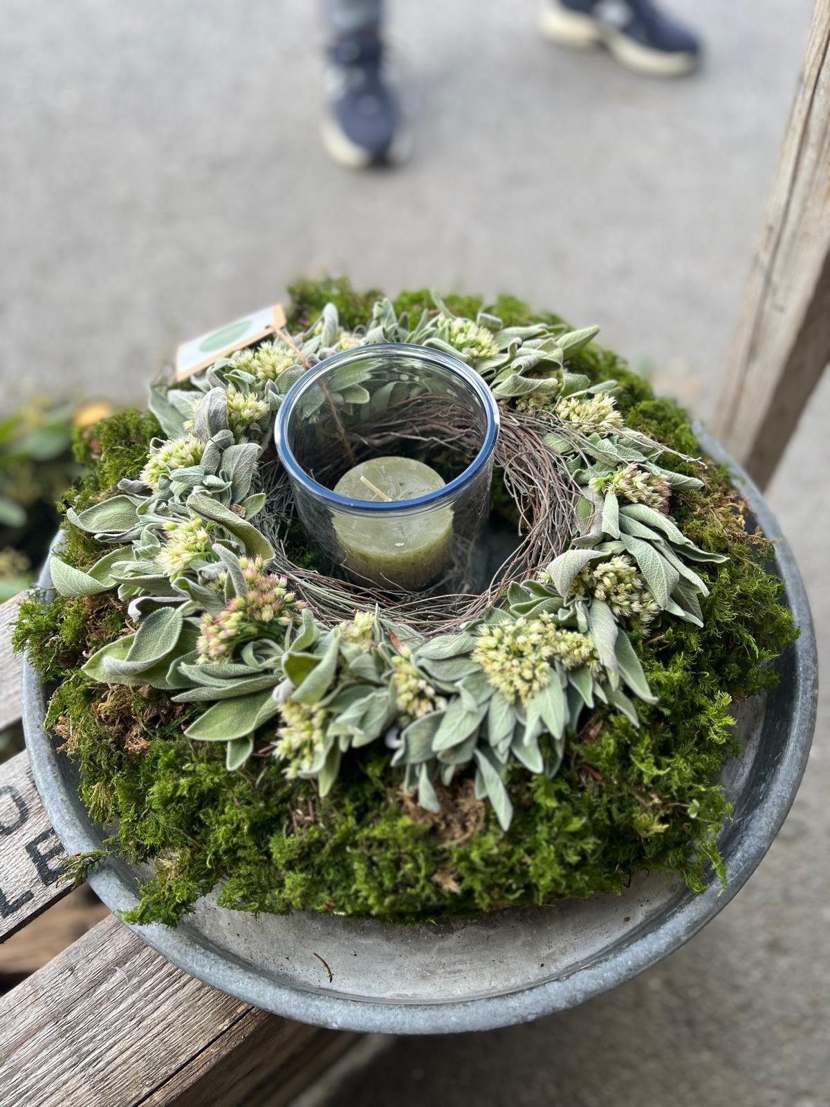 Mooskranz mit Salbei Sedum Thymian | Handgefertigter Naturkranz Tischdeko & Türkranz | Herbstdeko Unikat 25cm 30cm