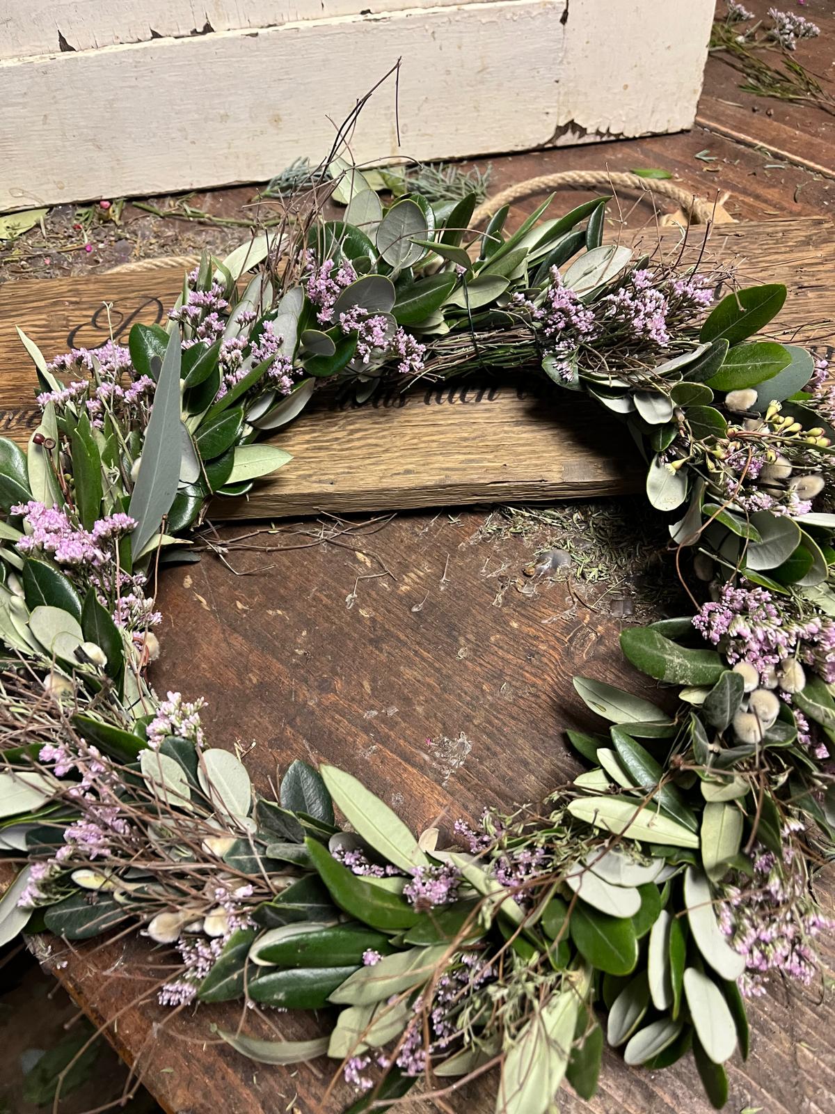 Frühlingskranz handgebunden | Palmkätzchen & Thymian | Türkranz Natur | Tischdeko grün | Unikat handmade