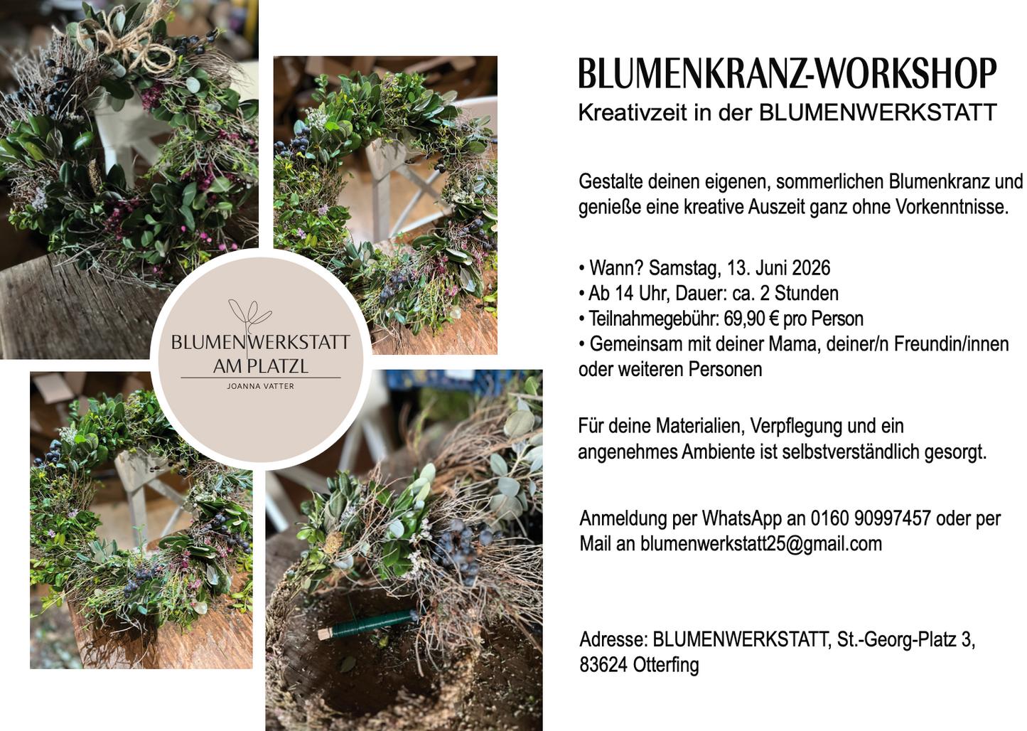 13. Juni 2026: Kreative Auszeit: Sommerkranz-Workshop in der Blumenwerkstatt