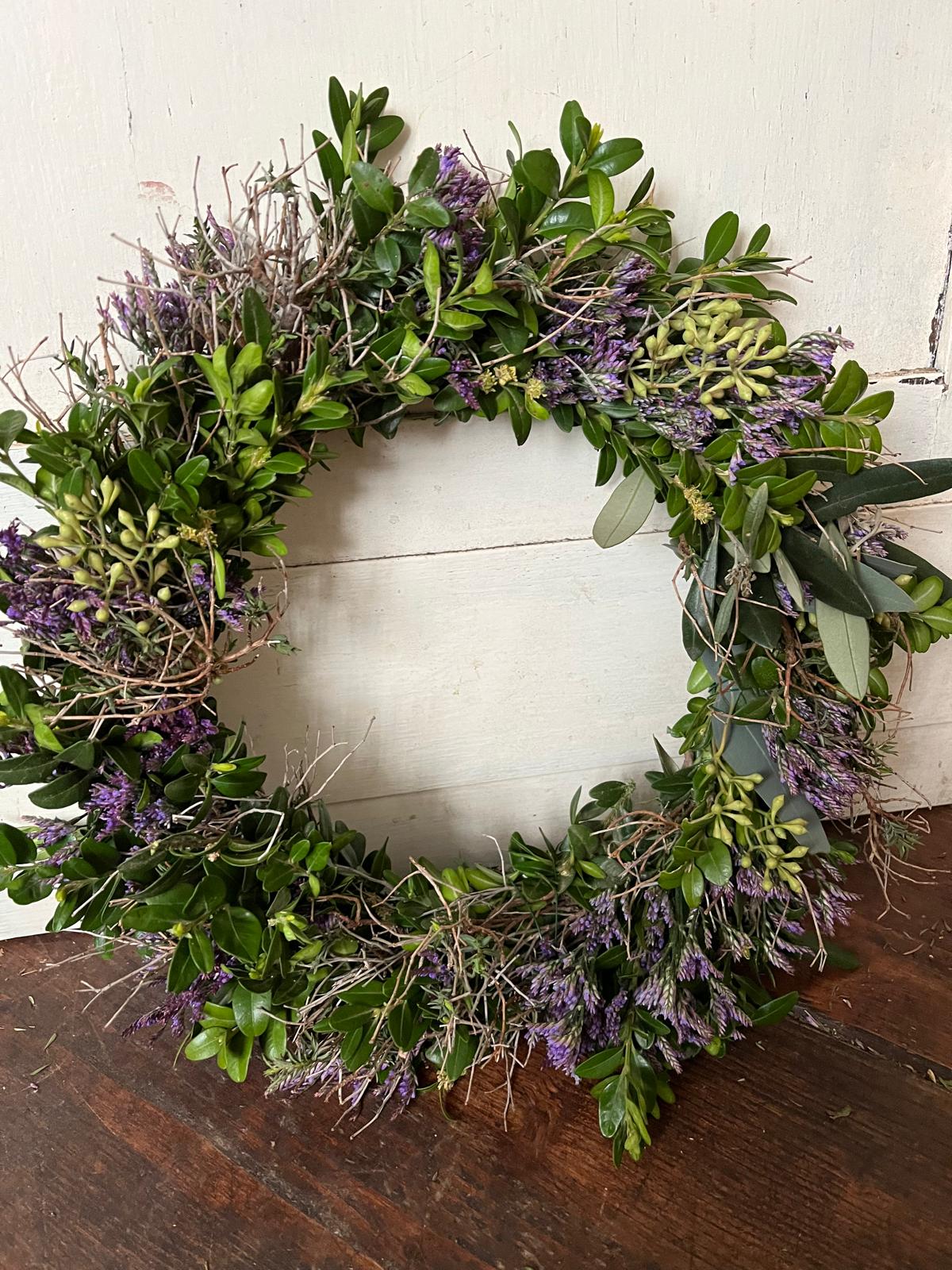 Türkranz mit echten Blumen – Trockenkranz Tischdeko – Strandflieder Thymian Naturkranz Handmade