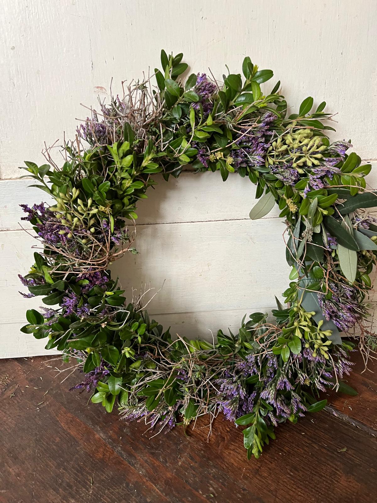 Türkranz mit echten Blumen – Trockenkranz Tischdeko – Strandflieder Thymian Naturkranz Handmade