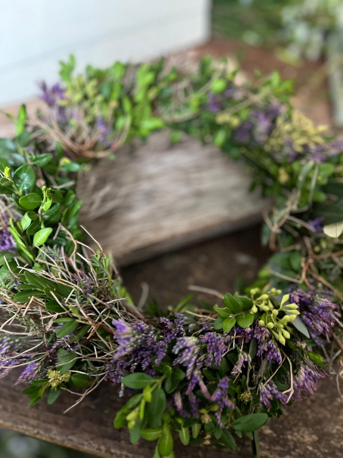 Türkranz mit echten Blumen – Trockenkranz Tischdeko – Strandflieder Thymian Naturkranz Handmade