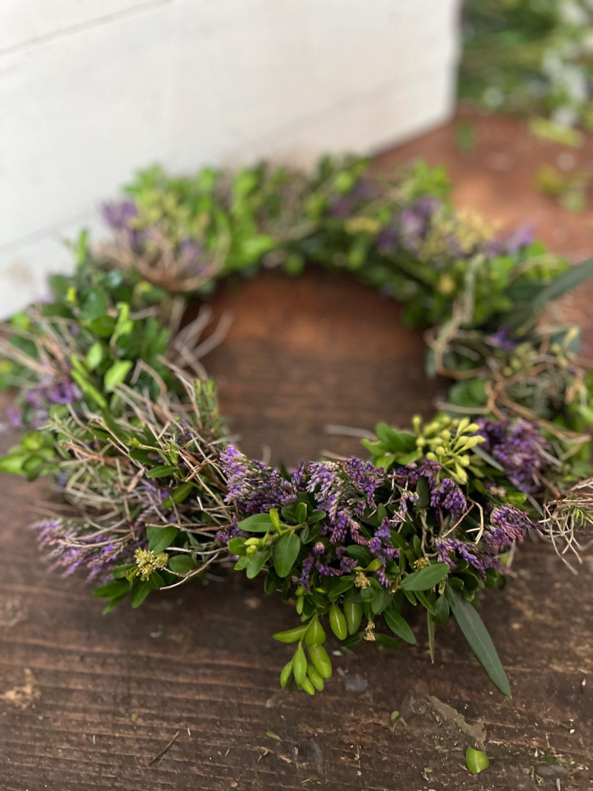 Türkranz mit echten Blumen – Trockenkranz Tischdeko – Strandflieder Thymian Naturkranz Handmade