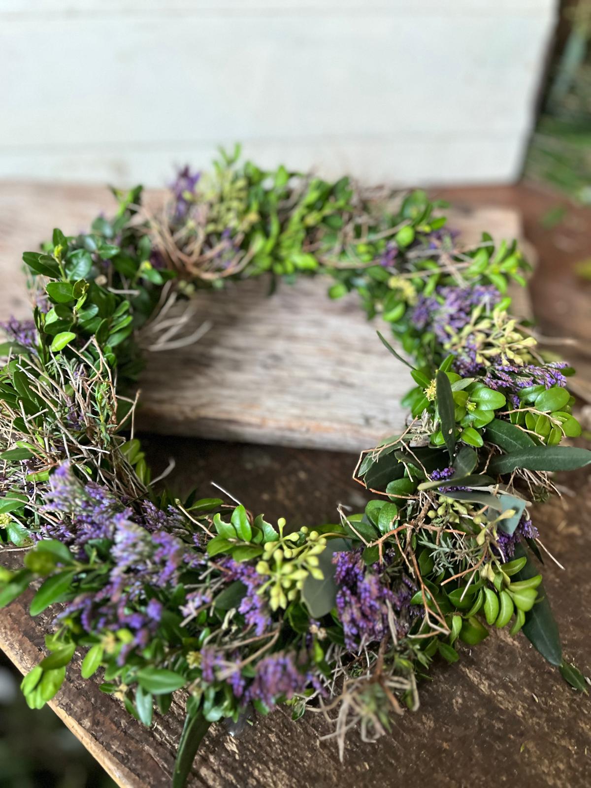 Türkranz mit echten Blumen – Trockenkranz Tischdeko – Strandflieder Thymian Naturkranz Handmade