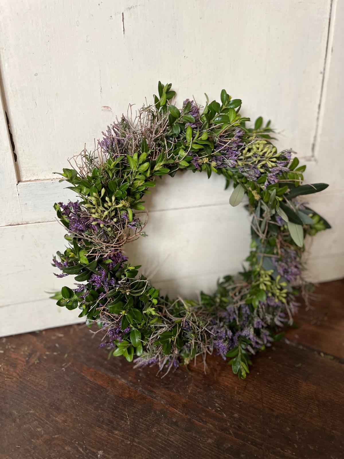 Türkranz mit echten Blumen – Trockenkranz Tischdeko – Strandflieder Thymian Naturkranz Handmade