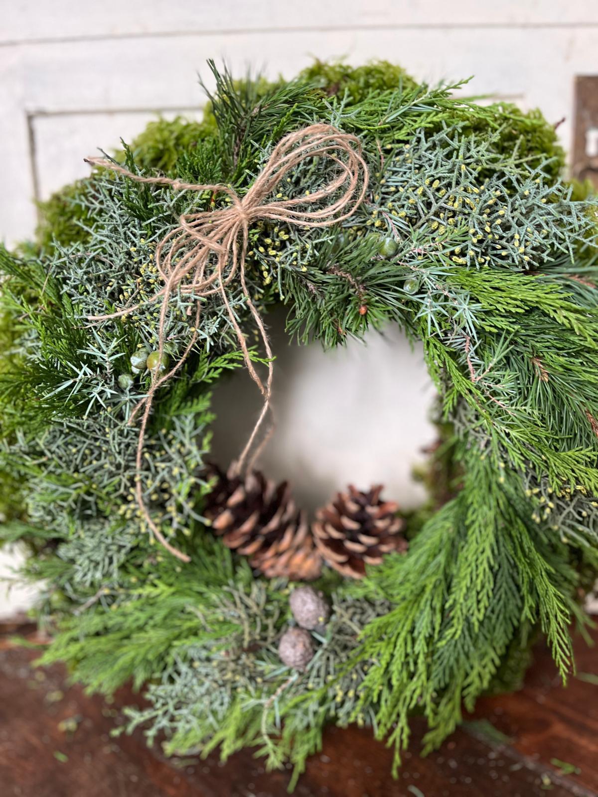Langlebiger Mooskranz (40/50 cm) – Dick gebunden mit Tanne & Zapfen