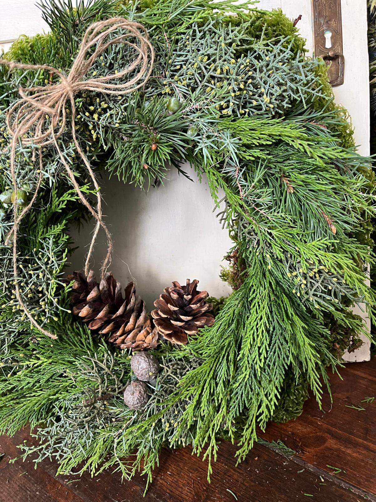 Langlebiger Mooskranz (40/50 cm) – Dick gebunden mit Tanne & Zapfen