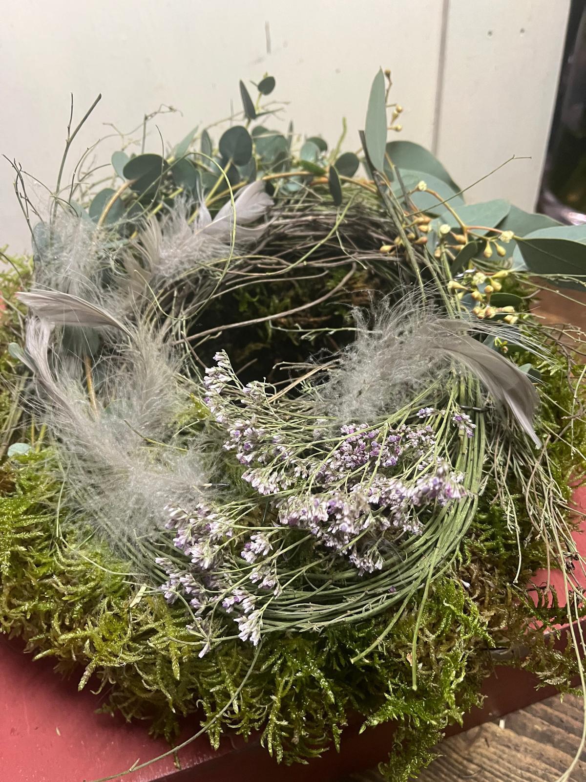 Frühlingskranz Eukalyptus & Thymian | Türkranz modern | Tischdeko Moos & Strandflieder | Handmade 25-35cm