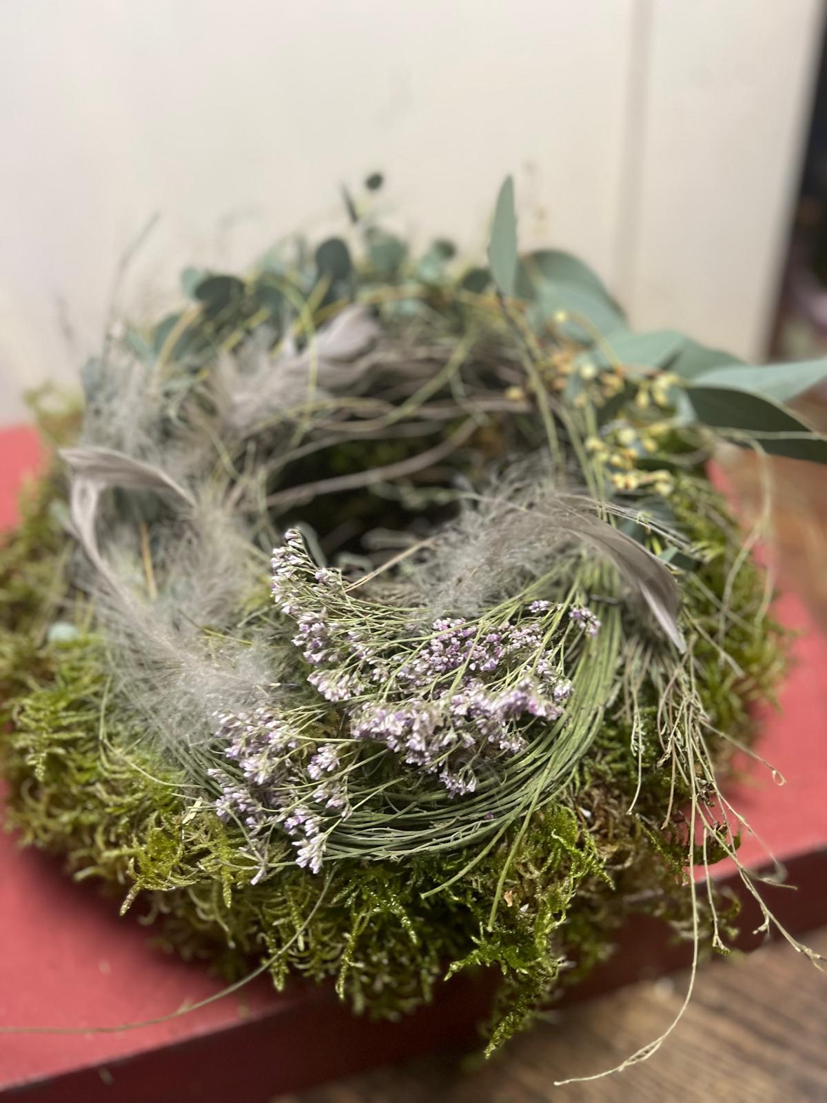Frühlingskranz Eukalyptus & Thymian | Türkranz modern | Tischdeko Moos & Strandflieder | Handmade 25-35cm
