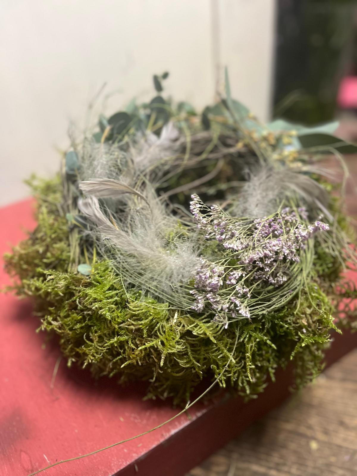 Frühlingskranz Eukalyptus & Thymian | Türkranz modern | Tischdeko Moos & Strandflieder | Handmade 25-35cm