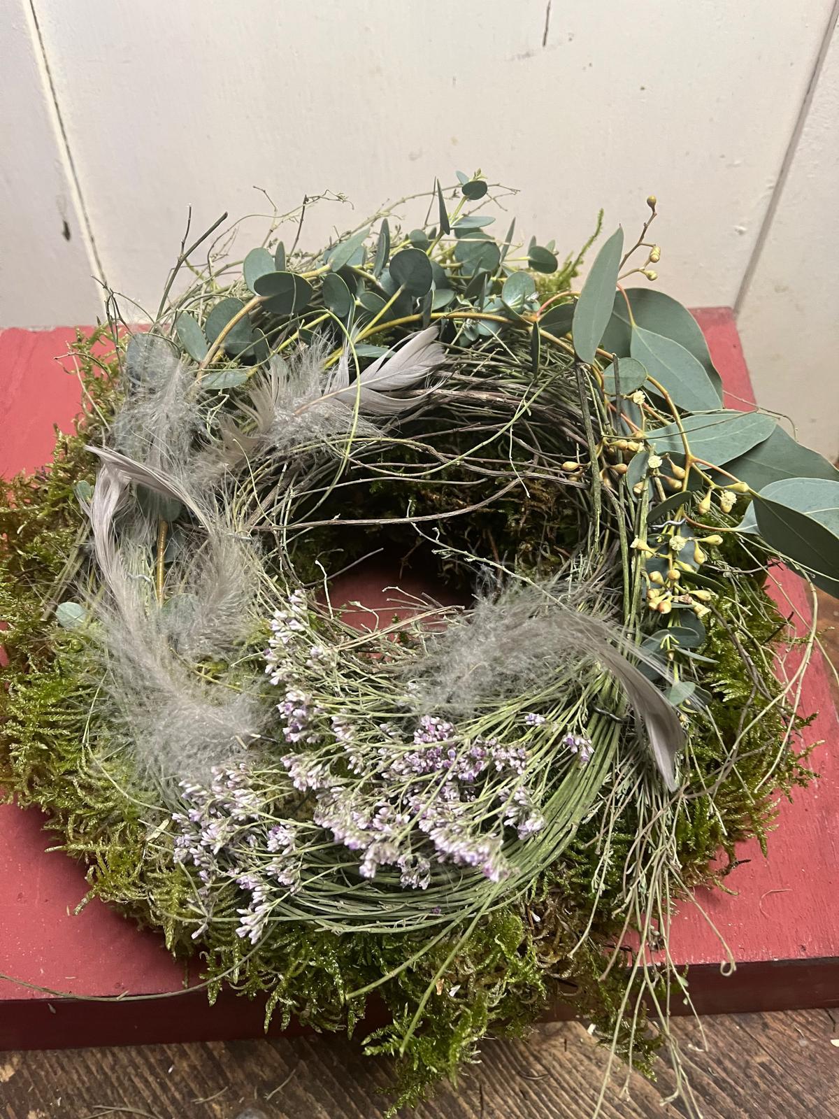 Frühlingskranz Eukalyptus & Thymian | Türkranz modern | Tischdeko Moos & Strandflieder | Handmade 25-35cm