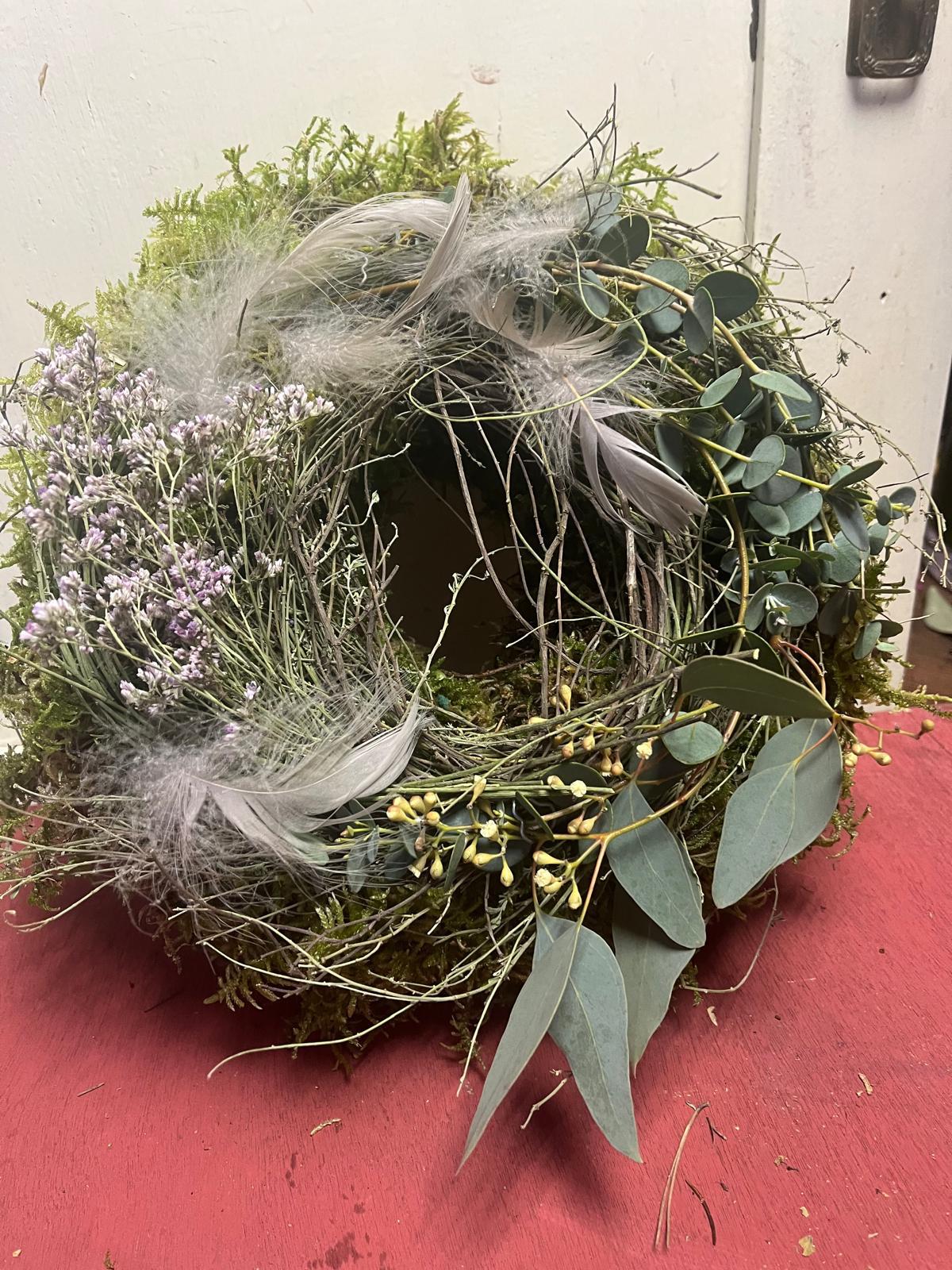 Frühlingskranz Eukalyptus & Thymian | Türkranz modern | Tischdeko Moos & Strandflieder | Handmade 25-35cm