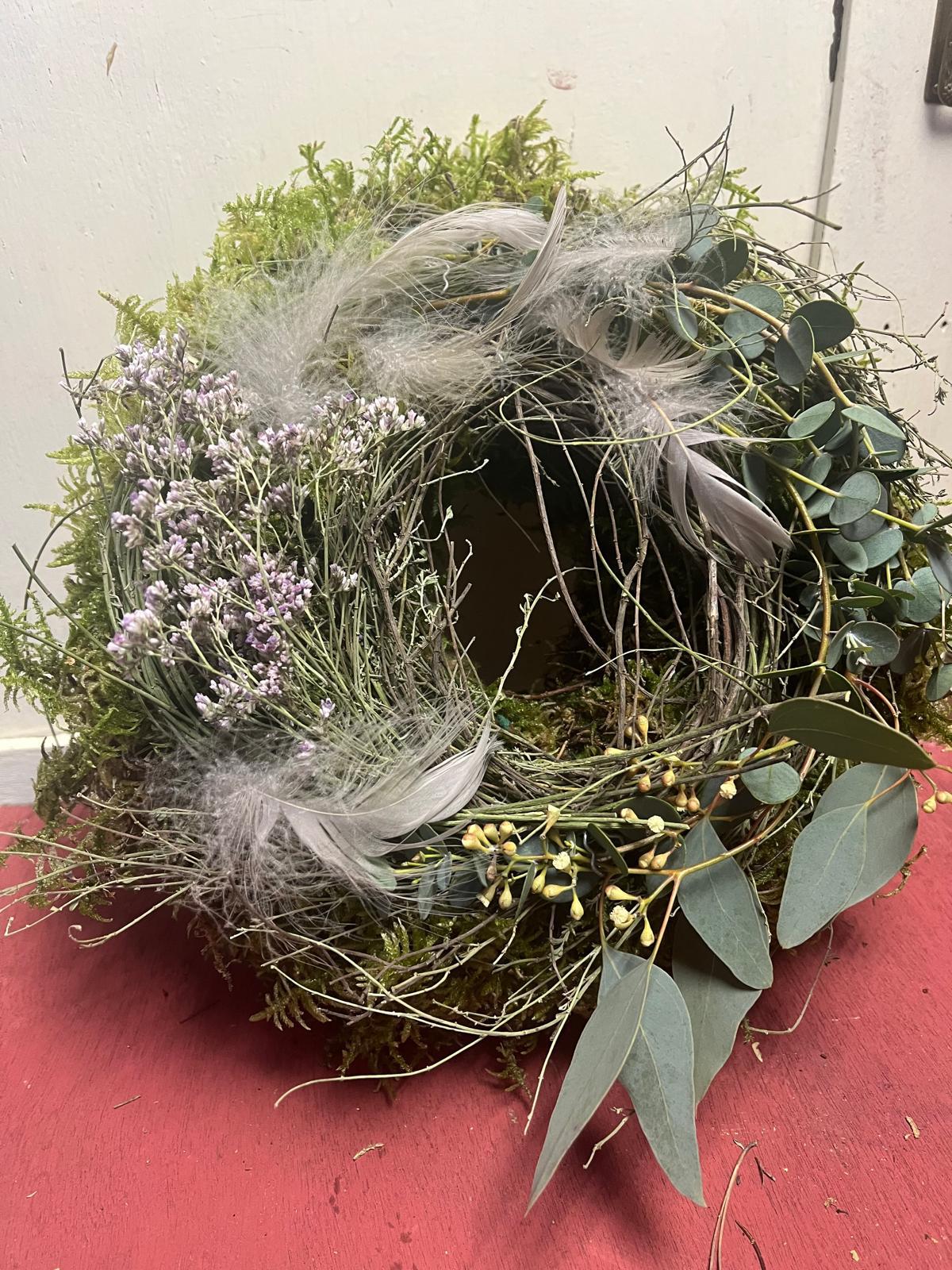 Frühlingskranz Eukalyptus & Thymian | Türkranz modern | Tischdeko Moos & Strandflieder | Handmade 25-35cm