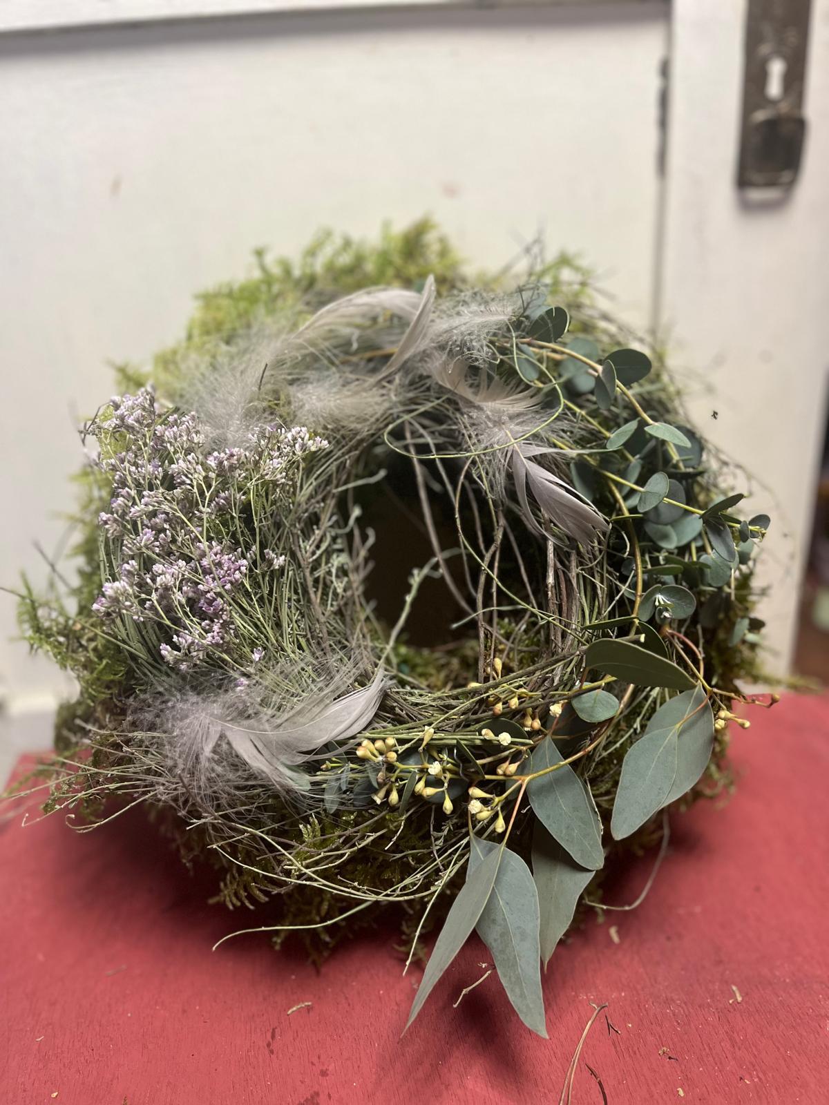 Frühlingskranz Eukalyptus & Thymian | Türkranz modern | Tischdeko Moos & Strandflieder | Handmade 25-35cm