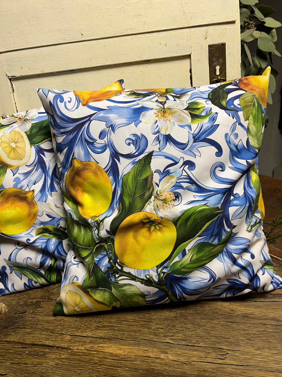 Zitronen Kissen 40x40 cm | Mediterrane Deko für Garten & Balkon | Dekokissen Gelb Zitronenmotiv | Outdoor geeignet