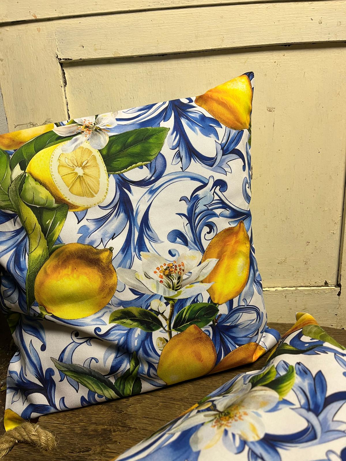 Zitronen Kissen 40x40 cm | Mediterrane Deko für Garten & Balkon | Dekokissen Gelb Zitronenmotiv | Outdoor geeignet