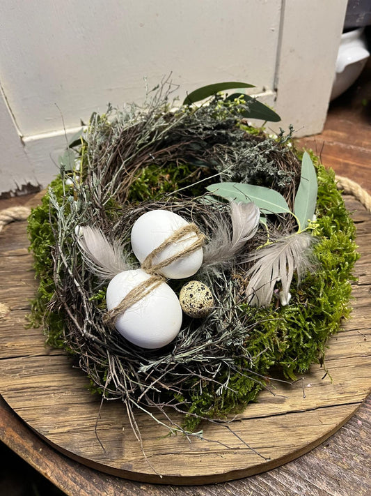 Osterkranz mit Nest & Eiern | Eukalyptus & Palmkätzchen | Mooskranz dick gebunden | Türkranz Ostern 30-40cm