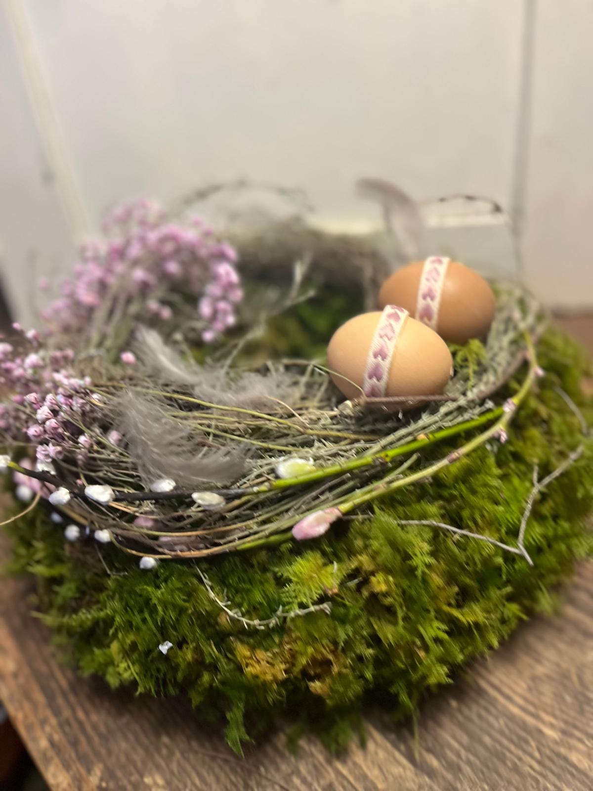 Osterkranz Moos & Schleierkraut | Frühlingskranz mit Eiern & Palmkätzchen | Türkranz romantisch | Handgemacht 25-40cm