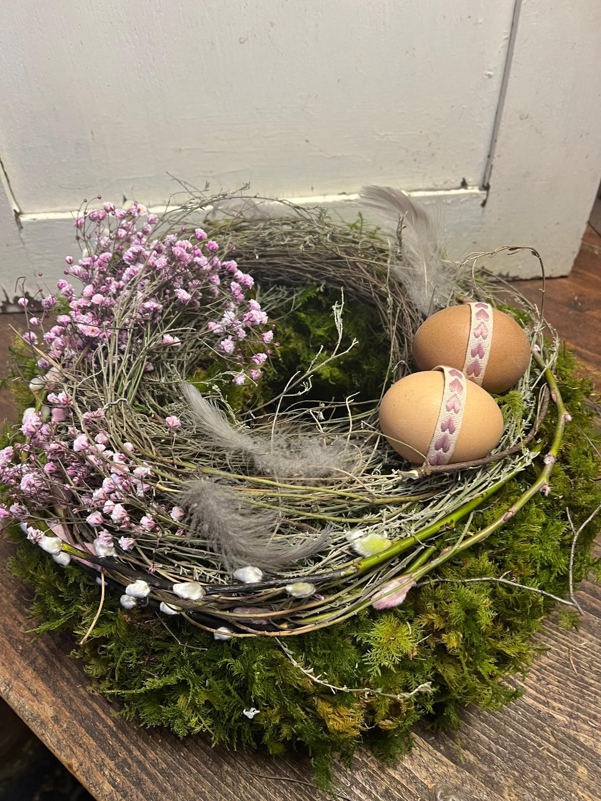 Osterkranz Moos & Schleierkraut | Frühlingskranz mit Eiern & Palmkätzchen | Türkranz romantisch | Handgemacht 25-40cm