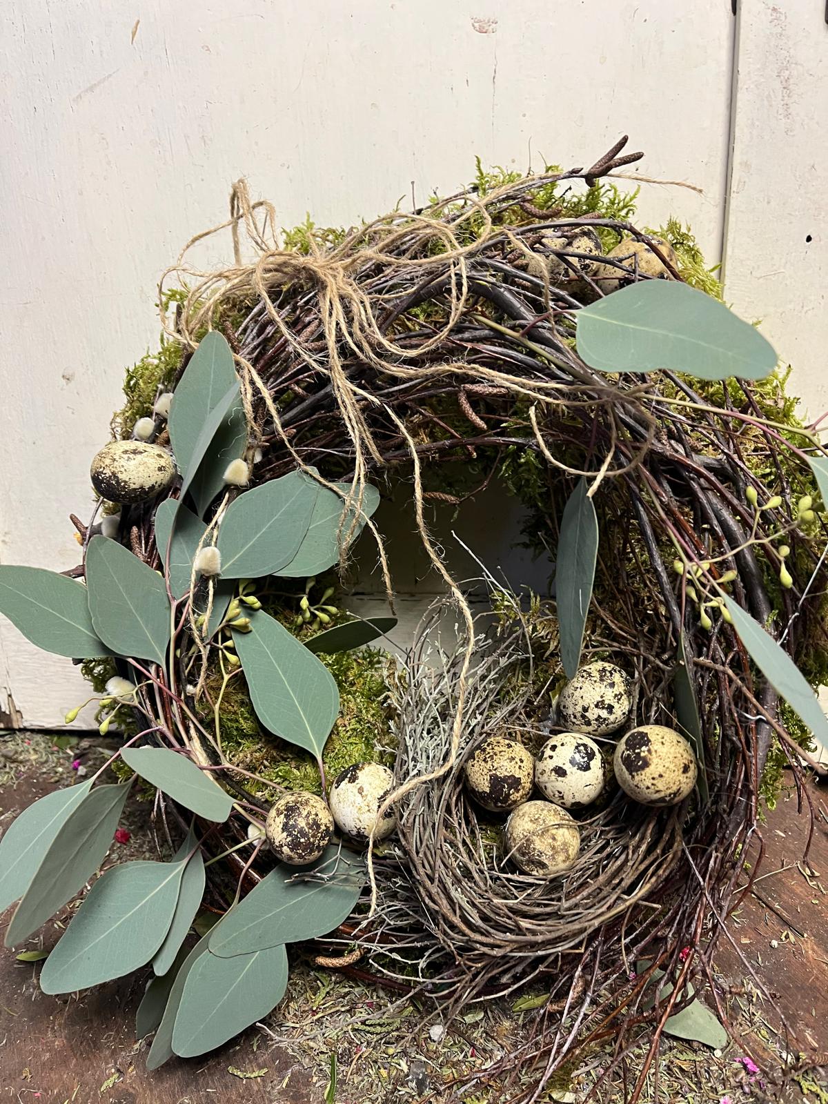 Osterkranz Natur | Eukalyptus & Thymian | Türkranz mit Wachteleiern | Frühlingsdeko handgemacht 20-40cm