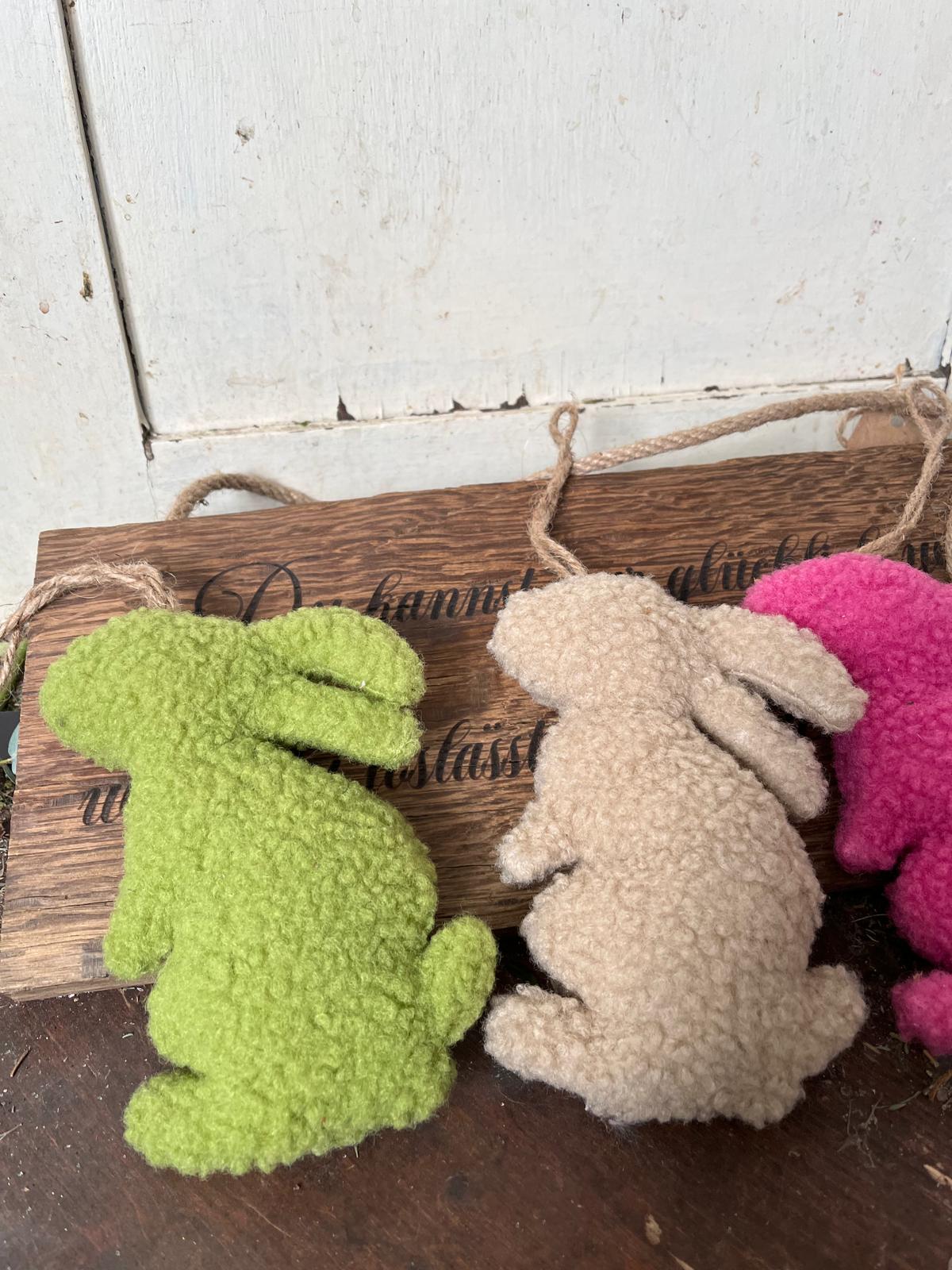 Deko-Hase zum Aufhängen | 15x11,5 cm | 4 Farben zur Auswahl | Osterhase Anhänger | Handgemachte Frühlingsdeko