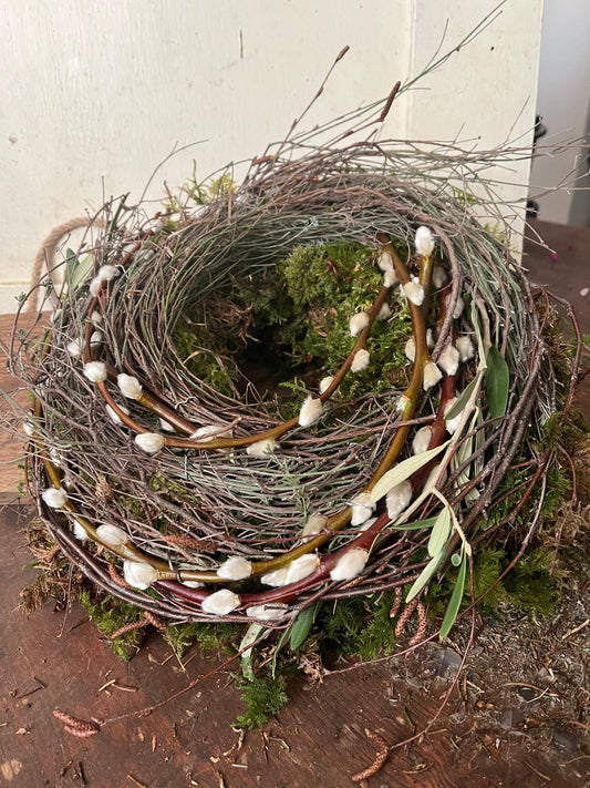 Osterkranz Natur | Palmkätzchen & Olive | Mooskranz mit Thymian | Frühlingsdeko Türkranz handgefertigt 25-40cm