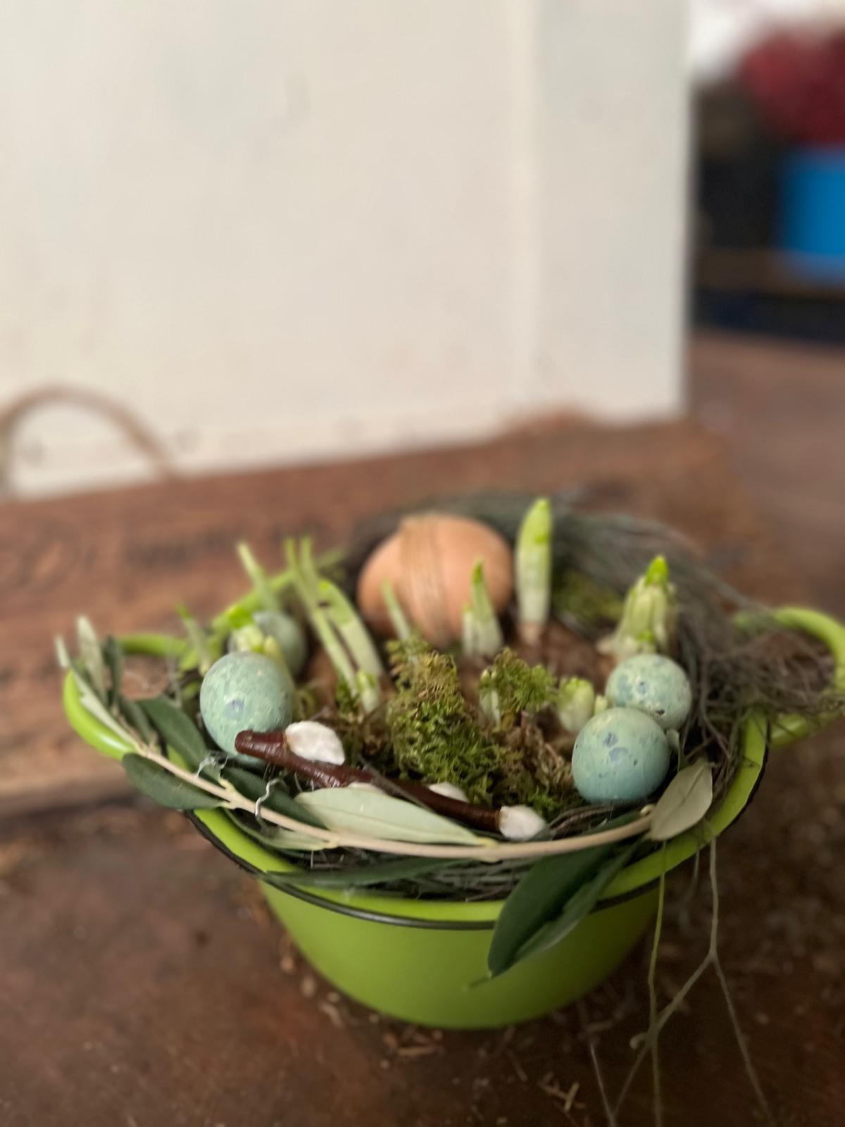 Frühlingsschale mit Narzissen | Osterglocken Arrangement | Handgefertigte Osterdeko | Tischdeko Frühling 18cm | Kleines Ostergeschenk
