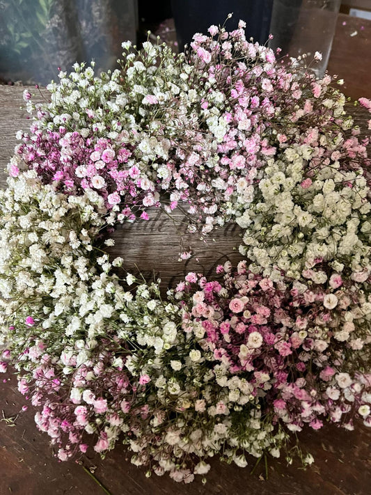 Tischkranz Schleierkraut üppig & dicht | Handgebundener Naturkranz | Boho Wohndeko weiß | Trockenblumenkranz zeitlos | Verschiedene Größen