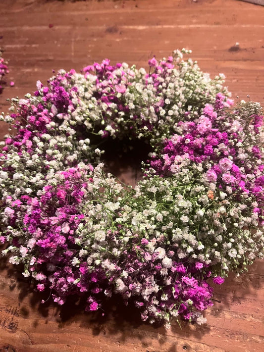 Schleierkraut Kranz Pink Rosa Weiß | Trockenblumen Türkranz | Handgebunden auf Draht | Romantische Deko | Unikat | 20cm