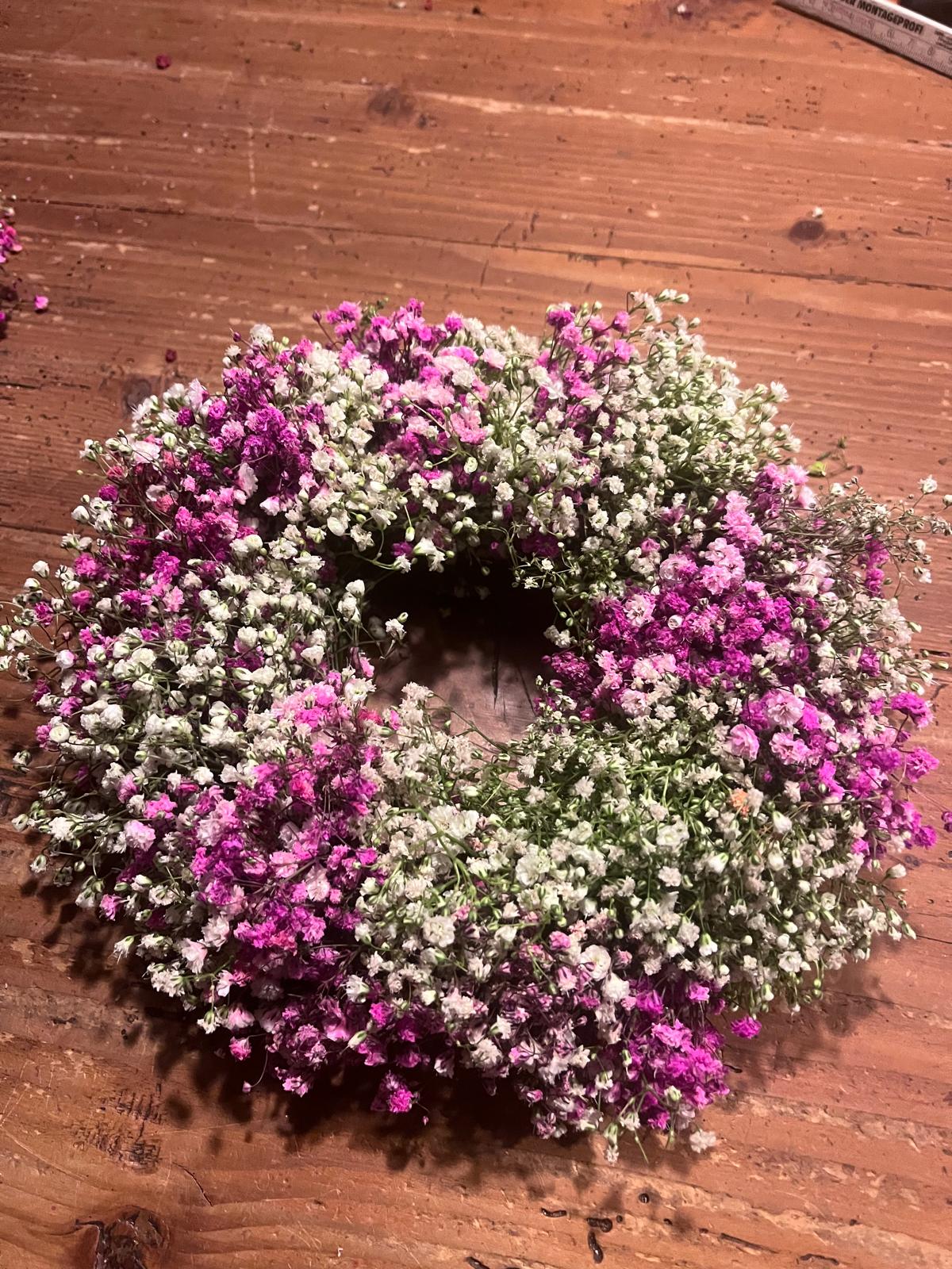 Schleierkraut Kranz Pink Rosa Weiß | Trockenblumen Türkranz | Handgebunden auf Draht | Romantische Deko | Unikat | 20cm