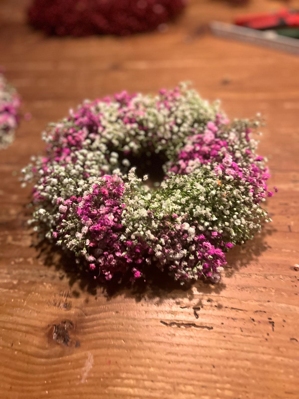 Schleierkraut Kranz Pink Rosa Weiß | Trockenblumen Türkranz | Handgebunden auf Draht | Romantische Deko | Unikat | 20cm