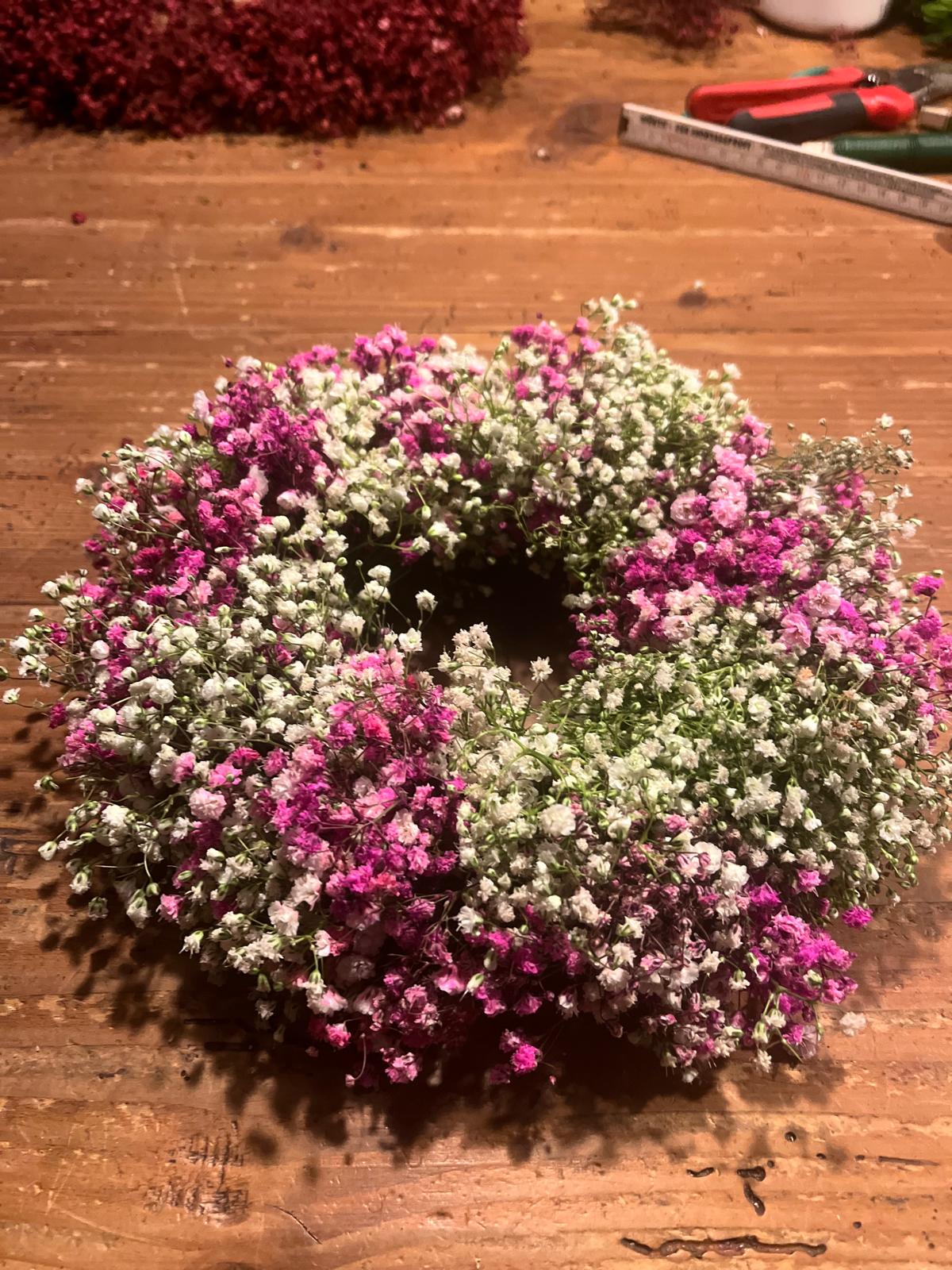 Schleierkraut Kranz Pink Rosa Weiß | Trockenblumen Türkranz | Handgebunden auf Draht | Romantische Deko | Unikat | 20cm