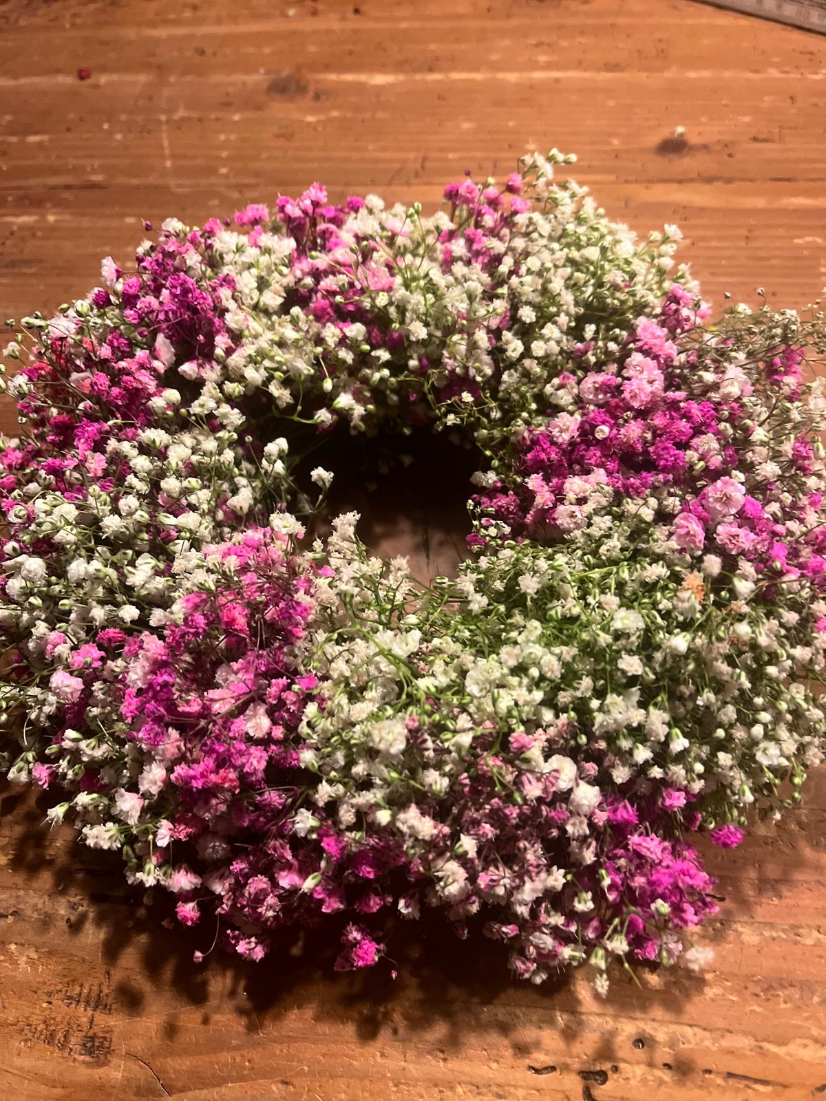 Schleierkraut Kranz Pink Rosa Weiß | Trockenblumen Türkranz | Handgebunden auf Draht | Romantische Deko | Unikat | 20cm
