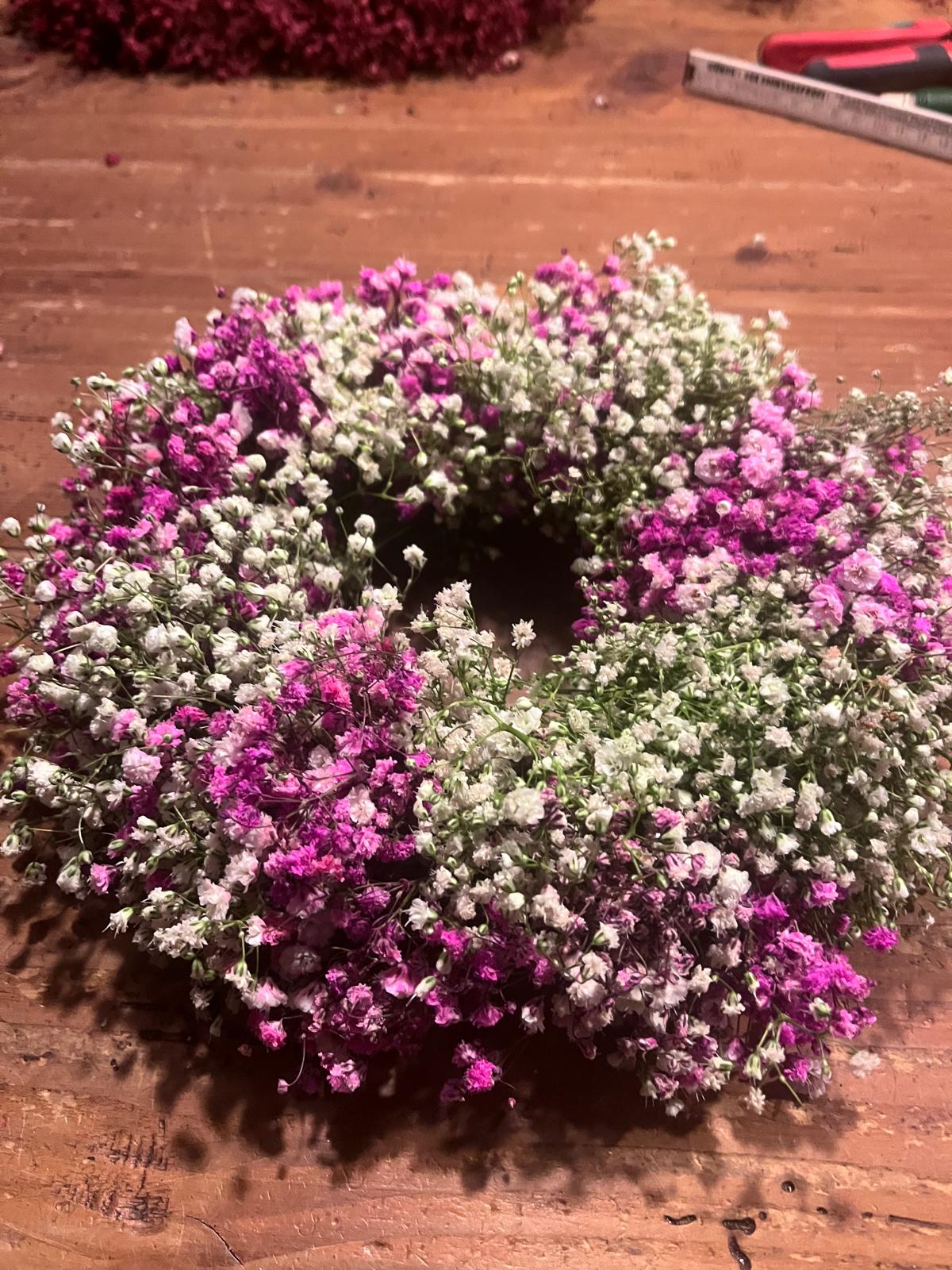 Schleierkraut Kranz Pink Rosa Weiß | Trockenblumen Türkranz | Handgebunden auf Draht | Romantische Deko | Unikat | 20cm
