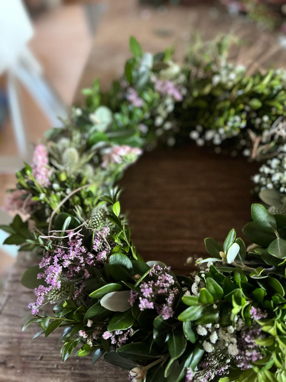 Sommerkranz Natur mit Thymian, Bux & Schleierkraut | Türkranz Trockenblumen Disteln & Strandflieder | Sommerkranz handgebunden | Wandschmuck Boho Unikat