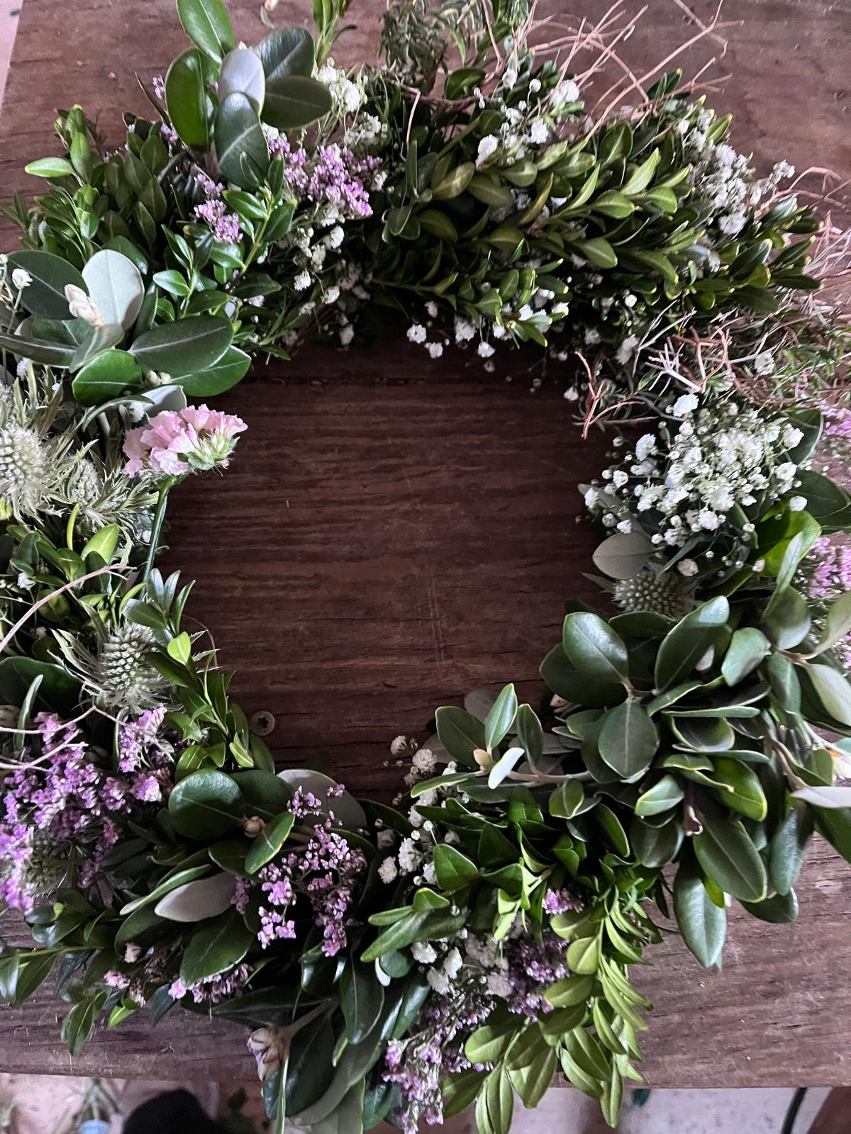 Sommerkranz Natur mit Thymian, Bux & Schleierkraut | Türkranz Trockenblumen Disteln & Strandflieder | Sommerkranz handgebunden | Wandschmuck Boho Unikat