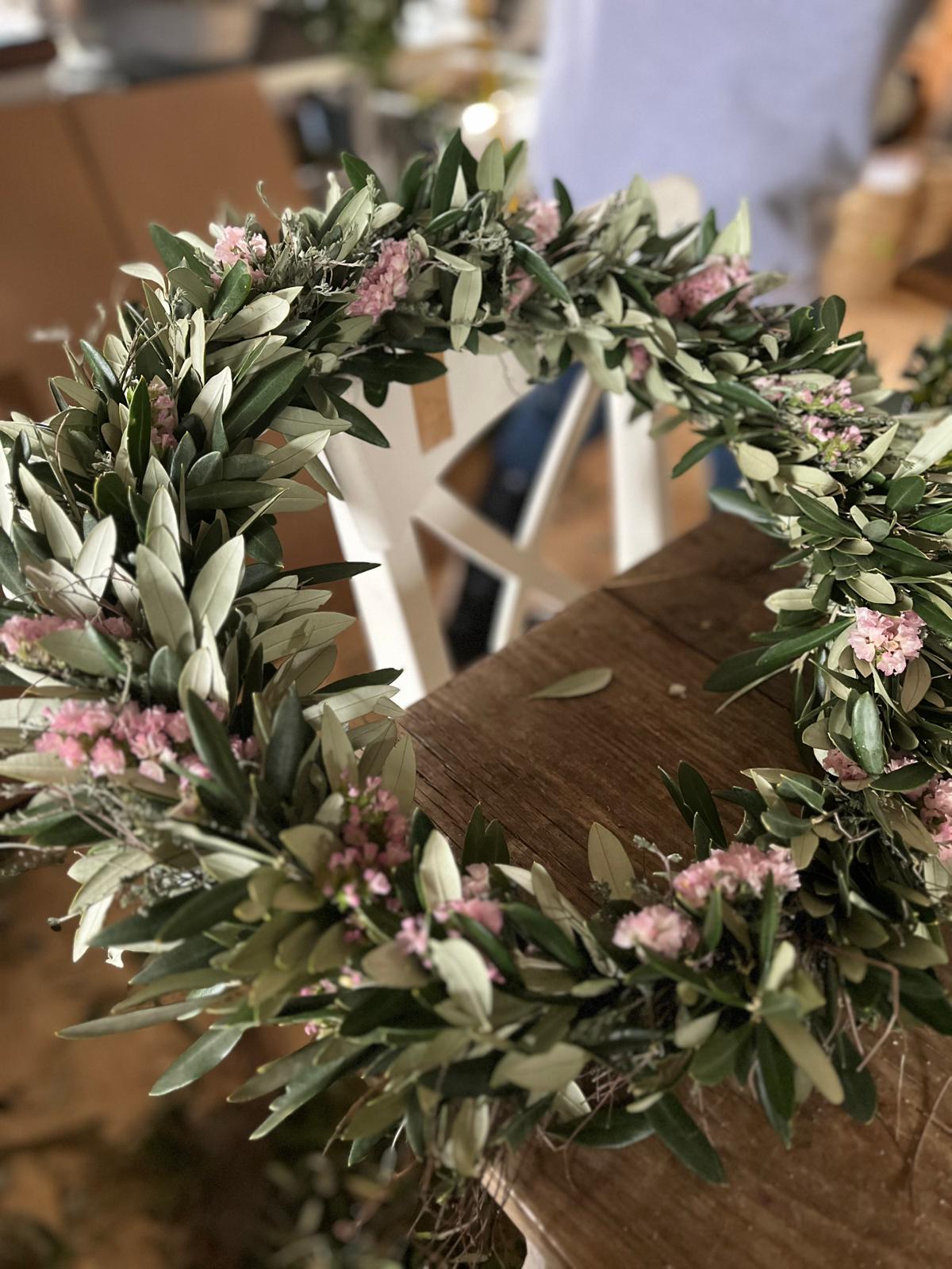 Olivenkranz mit Strandflieder & Thymian – Handgefertigt, Natur-Deko, Trockenblumen Unikat – 20cm/25cm