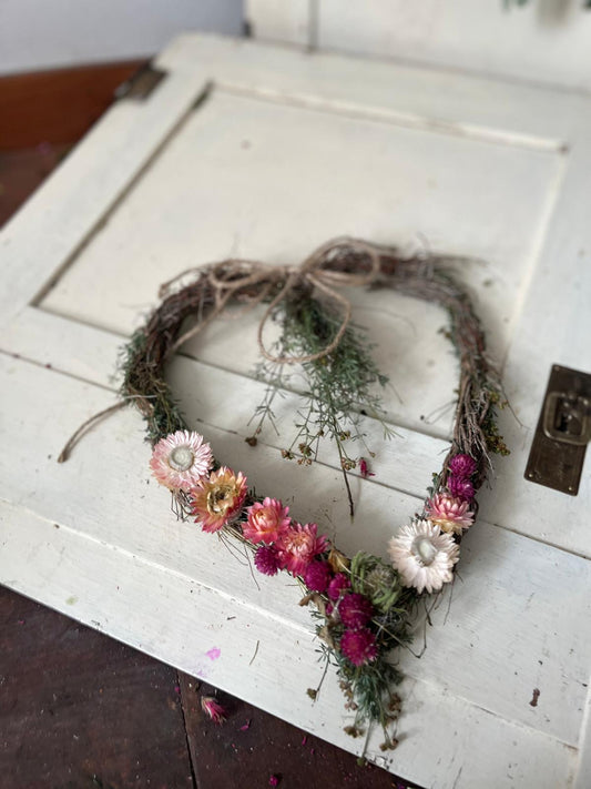 Trockenblumen Herz Wanddeko | Herz Kranz handgemacht Unikat | Thymian Dekoherz zum Aufhängen