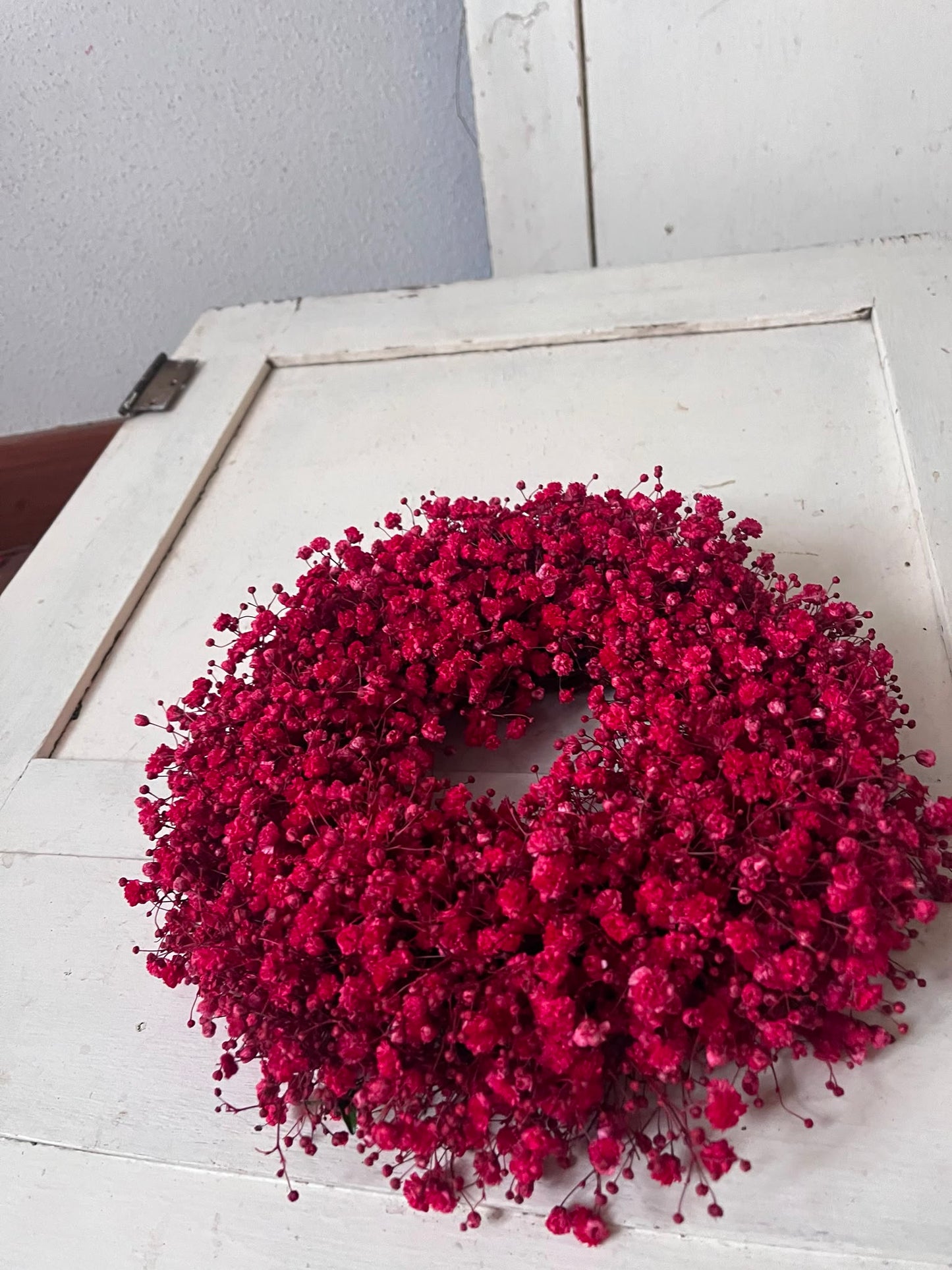 Roter Schleierkraut Kranz, Türkranz Trockenblumen, Wandkranz Rot, Tischkranz Ganzjährig, Boho Wohndeko, Handgemacht, Naturkranz Unikat