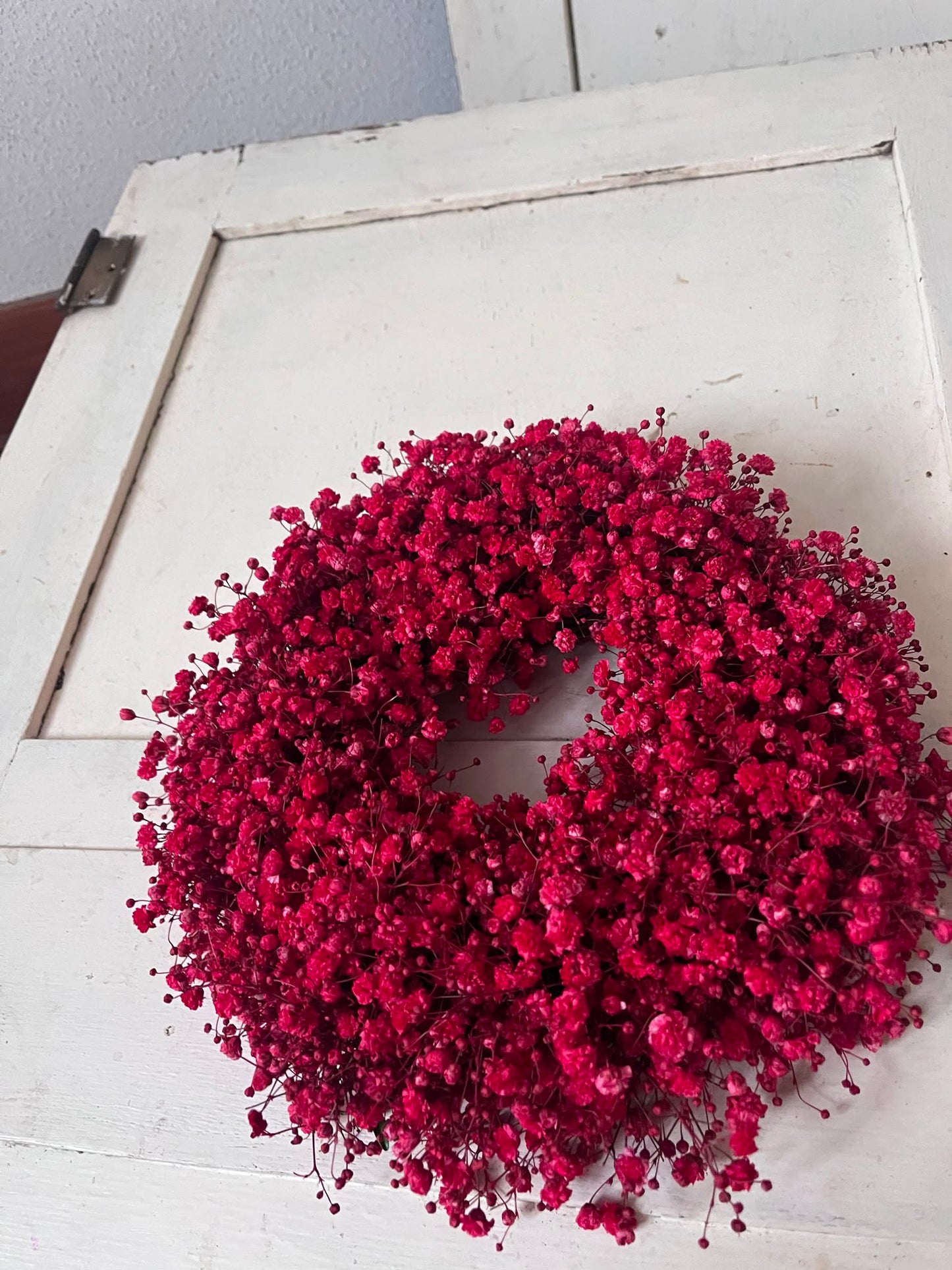 Roter Schleierkraut Kranz, Türkranz Trockenblumen, Wandkranz Rot, Tischkranz Ganzjährig, Boho Wohndeko, Handgemacht, Naturkranz Unikat