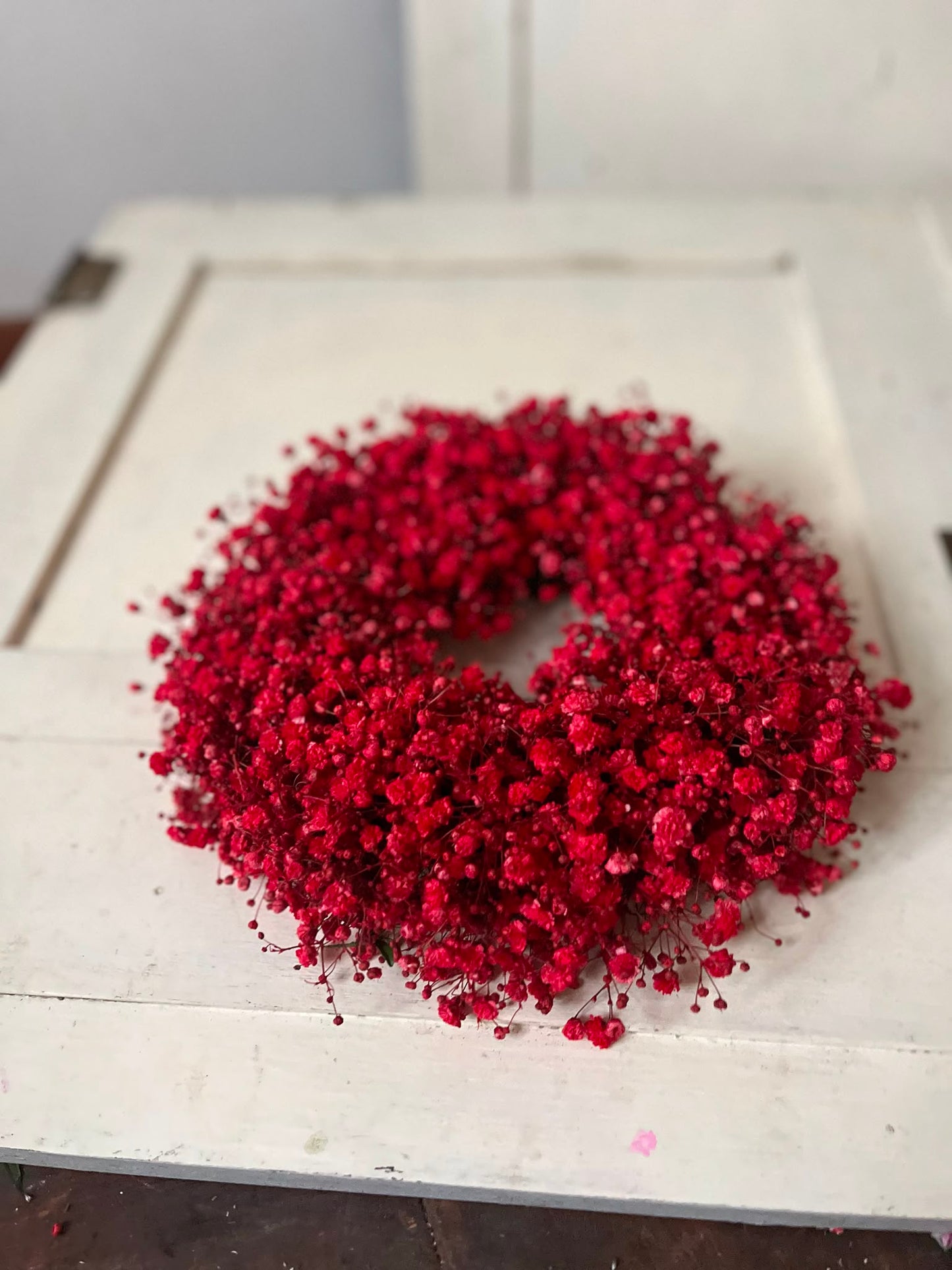 Roter Schleierkraut Kranz, Türkranz Trockenblumen, Wandkranz Rot, Tischkranz Ganzjährig, Boho Wohndeko, Handgemacht, Naturkranz Unikat