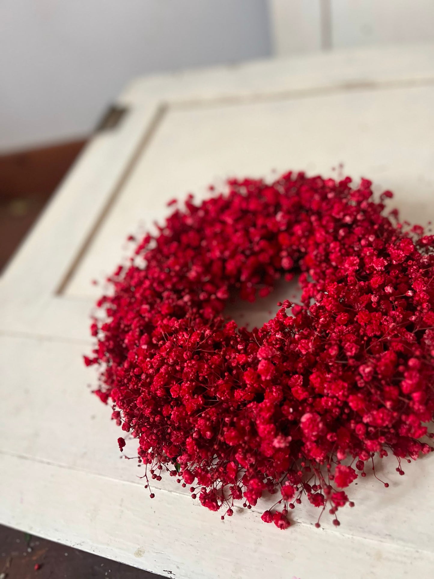 Roter Schleierkraut Kranz, Türkranz Trockenblumen, Wandkranz Rot, Tischkranz Ganzjährig, Boho Wohndeko, Handgemacht, Naturkranz Unikat