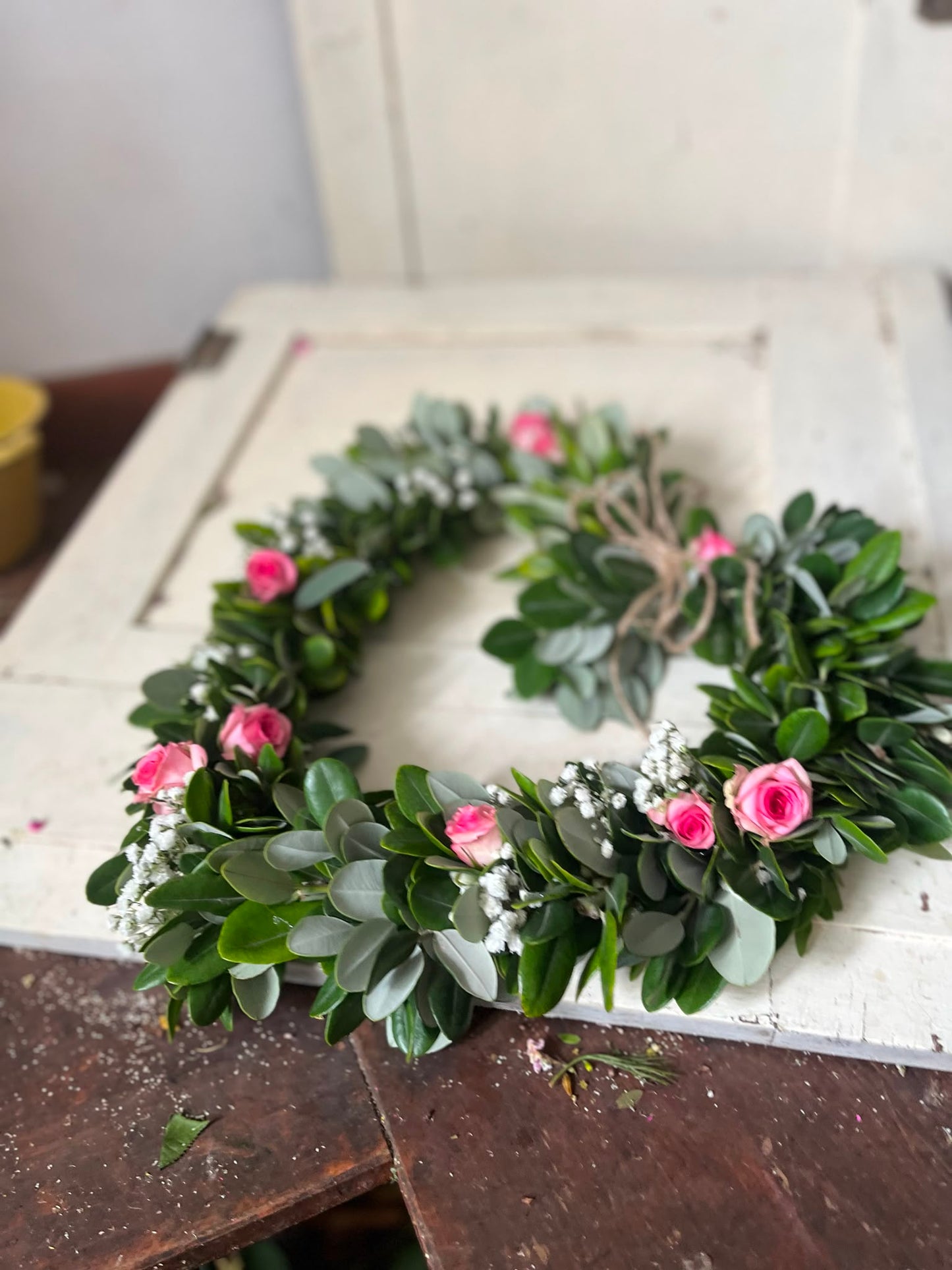 Herz Naturkranz Dekokranz handgemacht | Trockenblumenkranz Unikat | Wandkranz Türkranz trocknet ein | Boho Tischdeko langlebig, 20cm / 25cm / 30cm