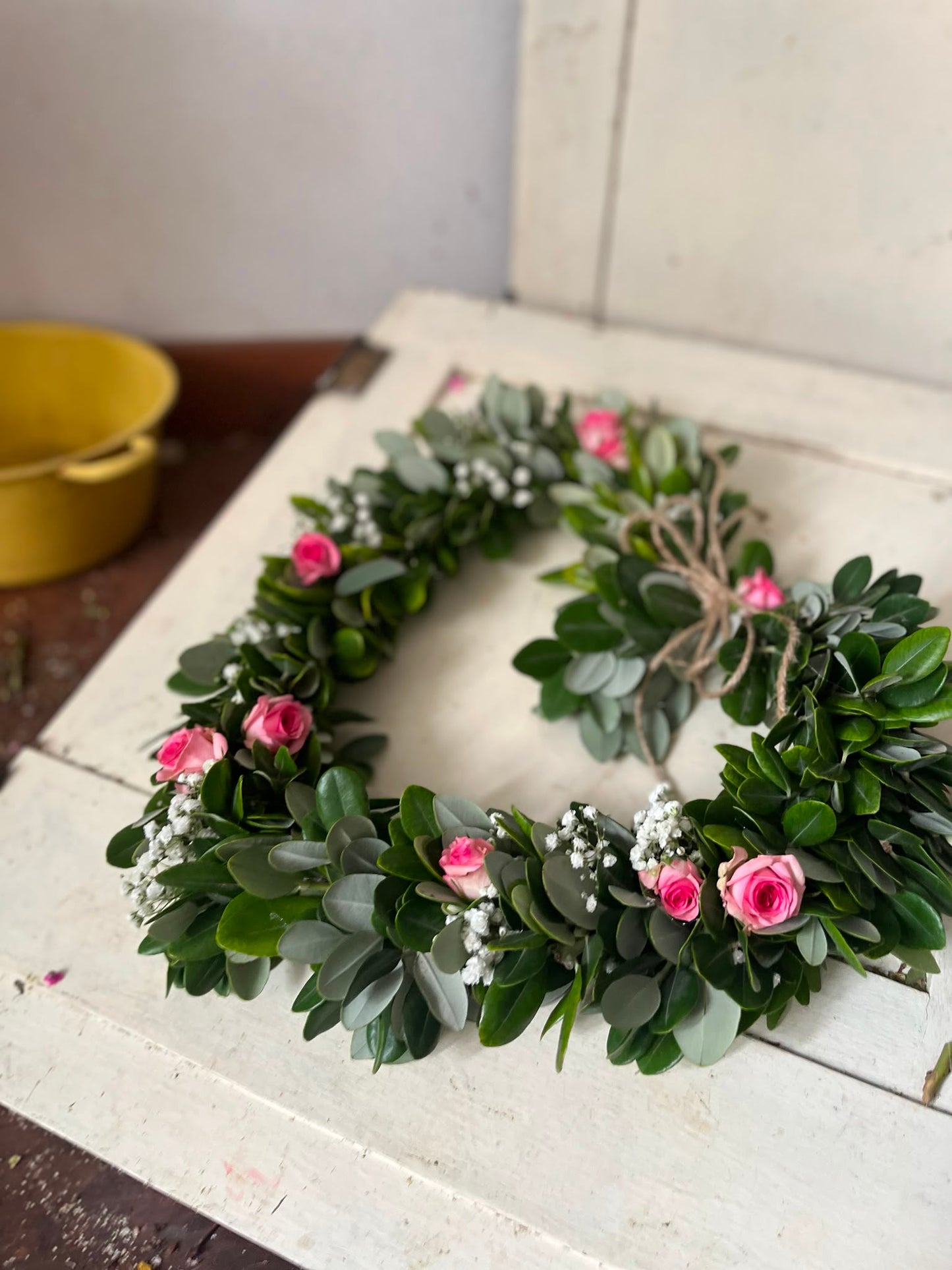 Herz Naturkranz Dekokranz handgemacht | Trockenblumenkranz Unikat | Wandkranz Türkranz trocknet ein | Boho Tischdeko langlebig, 20cm / 25cm / 30cm
