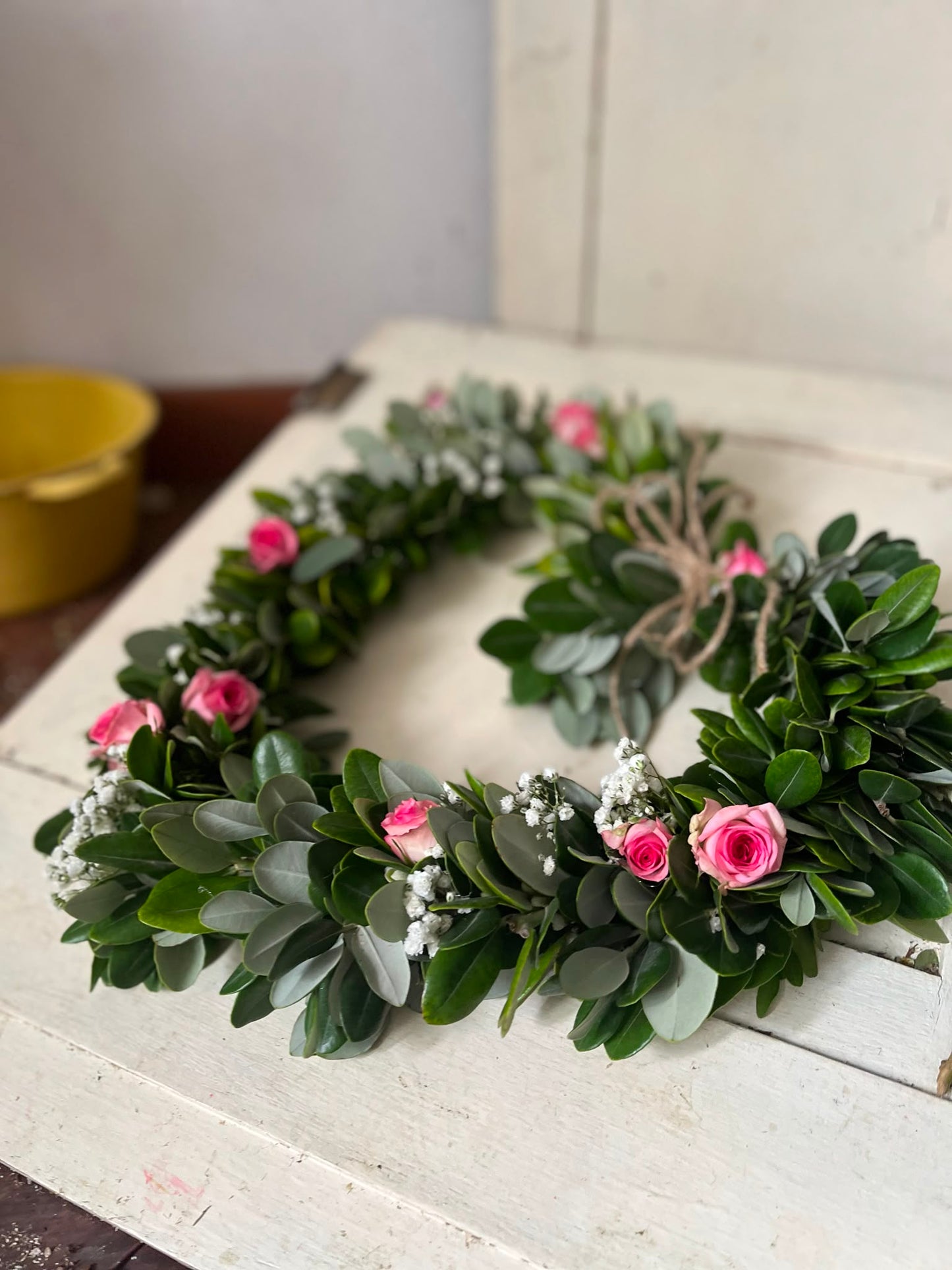 Herz Naturkranz Dekokranz handgemacht | Trockenblumenkranz Unikat | Wandkranz Türkranz trocknet ein | Boho Tischdeko langlebig, 20cm / 25cm / 30cm